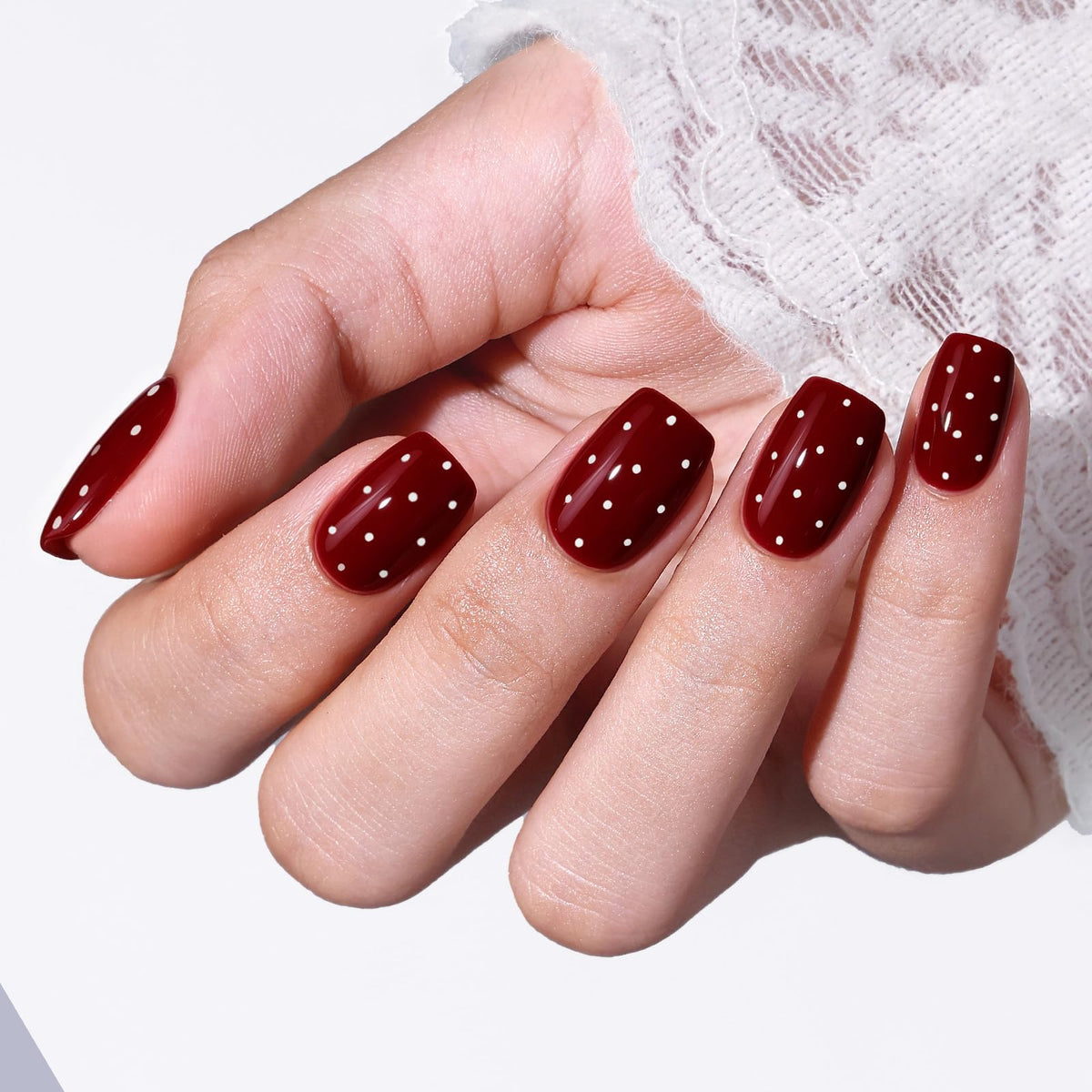 Modelones Burgundy Press on Nails Short Square, Dark Red Fall Fake Nails