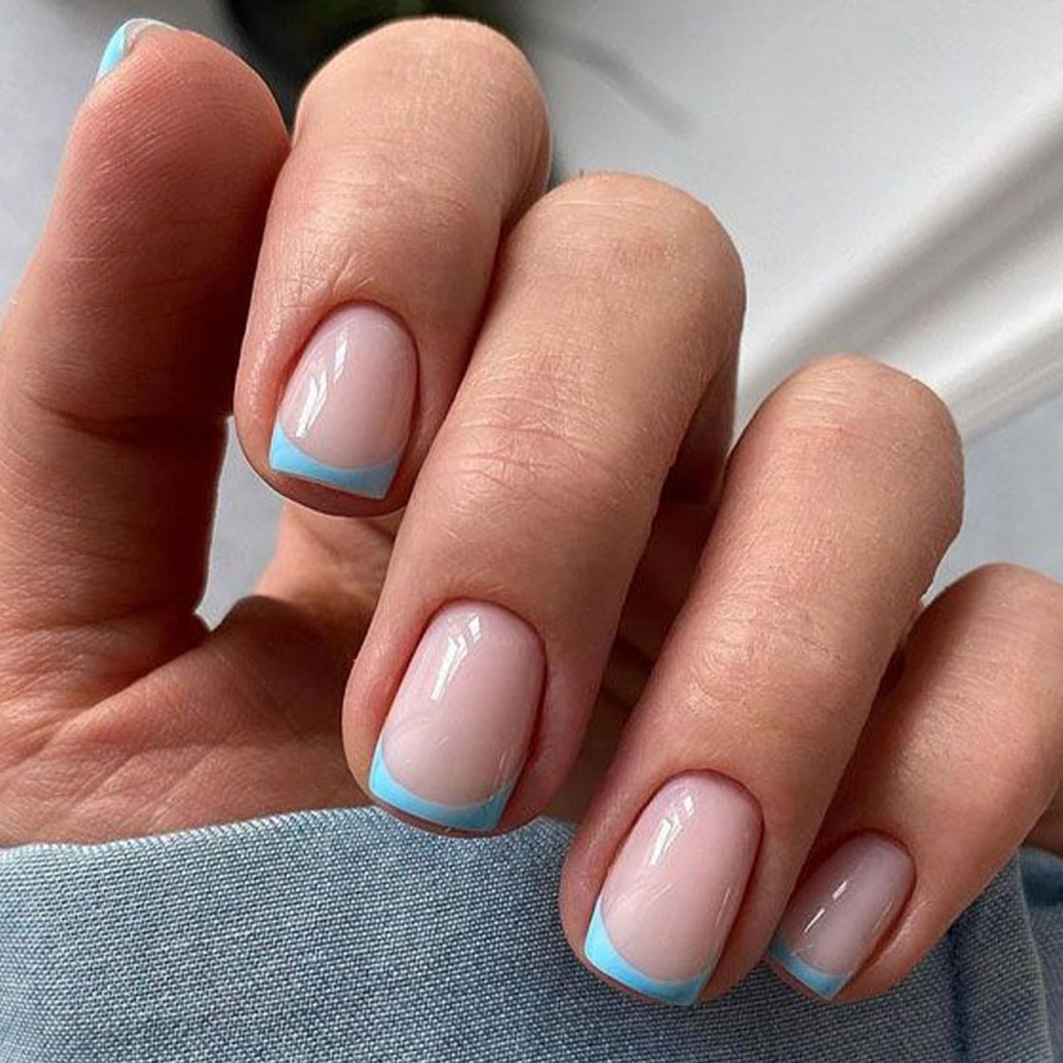 Modelones Extra Short Press on Nails, French Tips Squoval Fake Nails