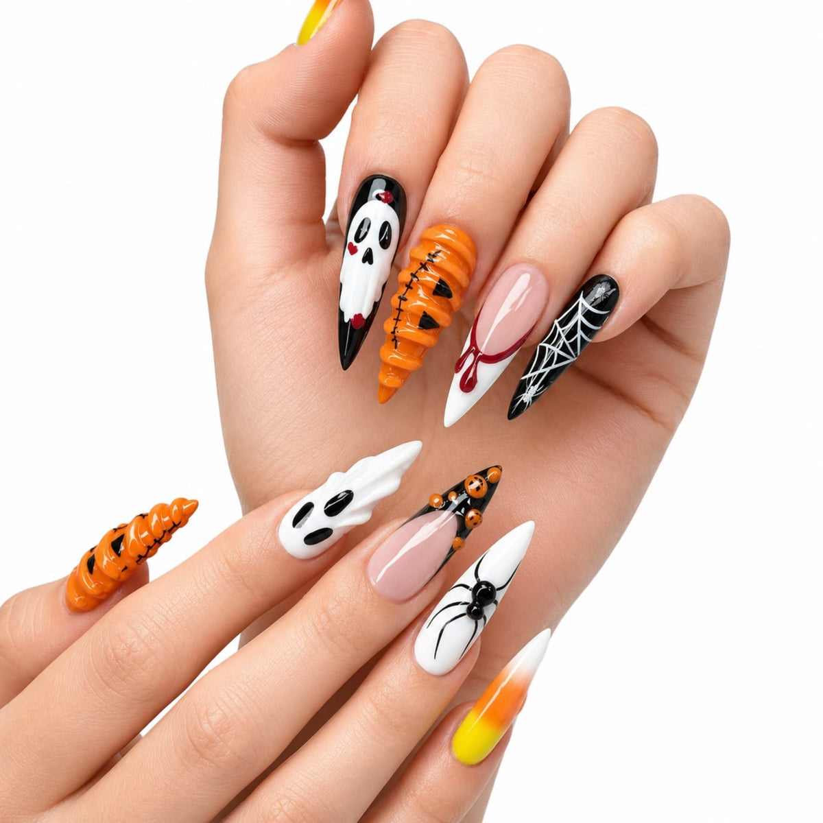 Lace Print Short Almond Press On Nails with 3D Rhinestones 24Pcs