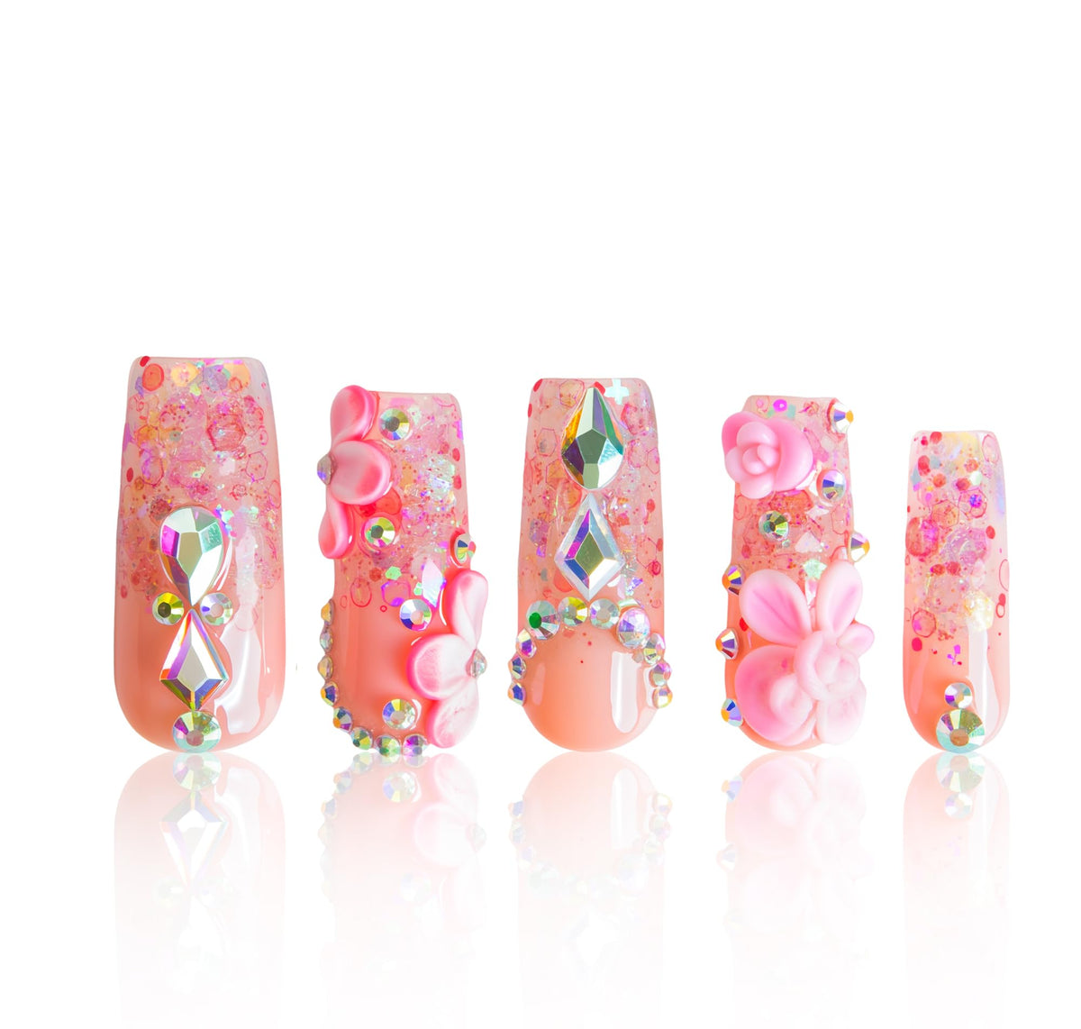 LOVFUL Gold Bling Press On Nails, Stunning Drill Glue On Nails, Luxury Fake Nails, Princess Nails | Handmade Nails l Fake Stick on nails | Square Long 2.2 in | H84(L)