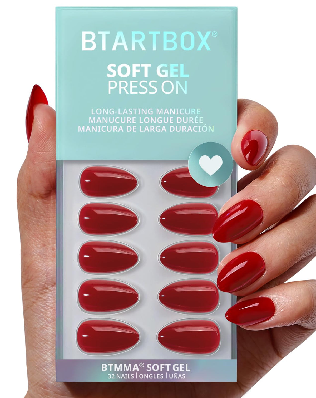 BTArtbox Press On Nails, Short Square Pink Fake Nails, 32Pcs Full Kit