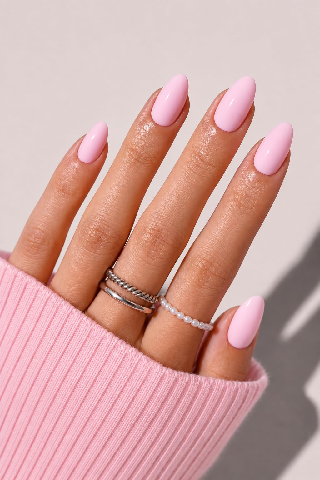 AzureBeauty Short Almond French Tip Press On Nails, Glazed Donut, 32 Pcs