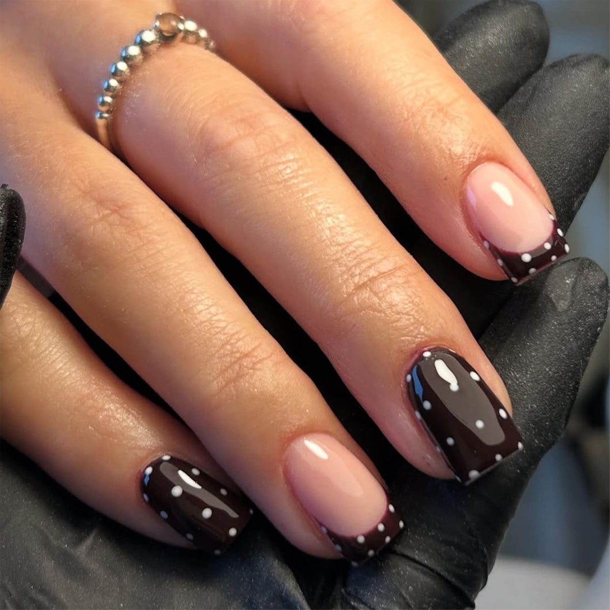 Short Square Press on Nails French Tip | Acrylic White Flower False Nails with Gold Rhinestones Design, Glossy Press Ons Stick on Glue on Nails for Women 24Pcs