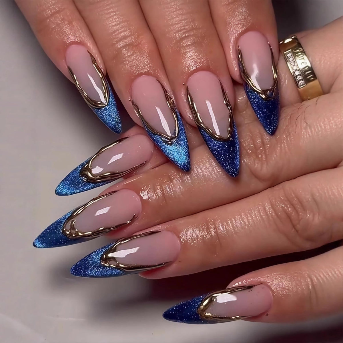 BABALAL Press On Nails, Extra Long Stiletto Fake Nails, Nude Pink, Crystal Rhinestone & Diamond Accents, Glossy Luxury Wedding Party Glue On Nails for Women and Girls 24Pcs
