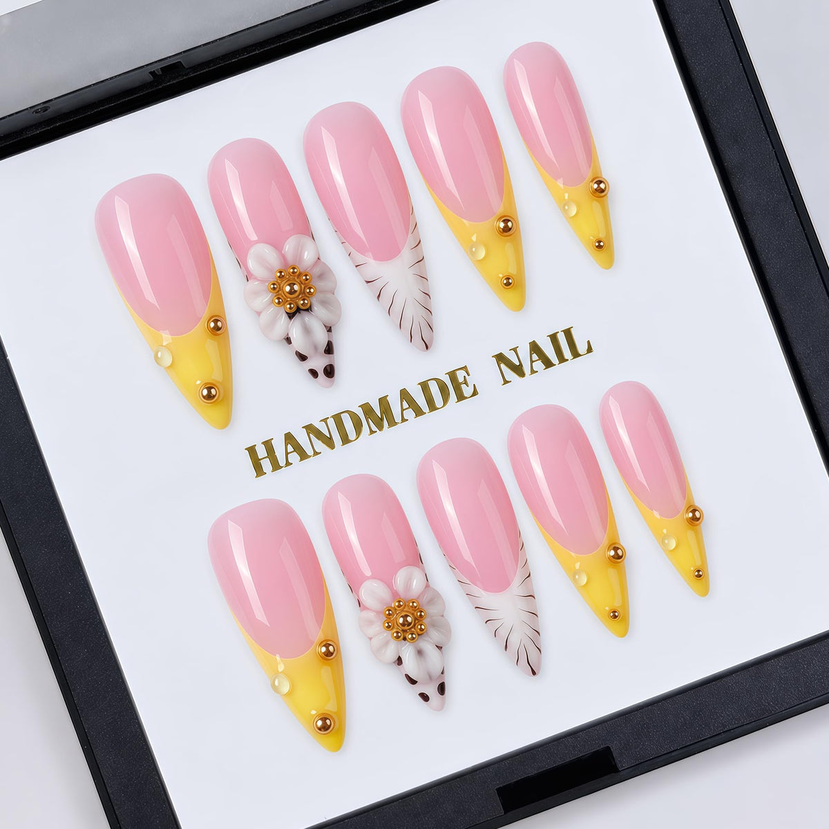 Luxury Handmade Nude Stiletto Press on Nails Long French Tip Nails