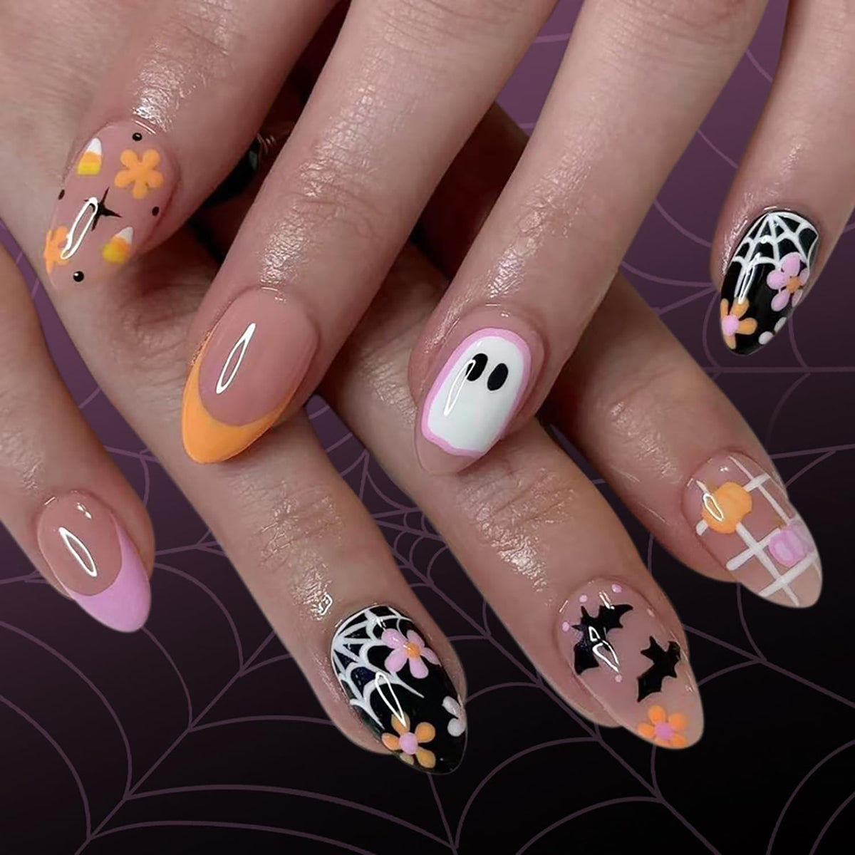 24Pcs Flower Press on Nails Medium Almond Fake Nails with Bow Rhinestones Designs Pink Acrylic Nails Glitter Glue on Nails Cute Floral False Nail Rose Flowers Stick on Nail for Women Nail Supplies