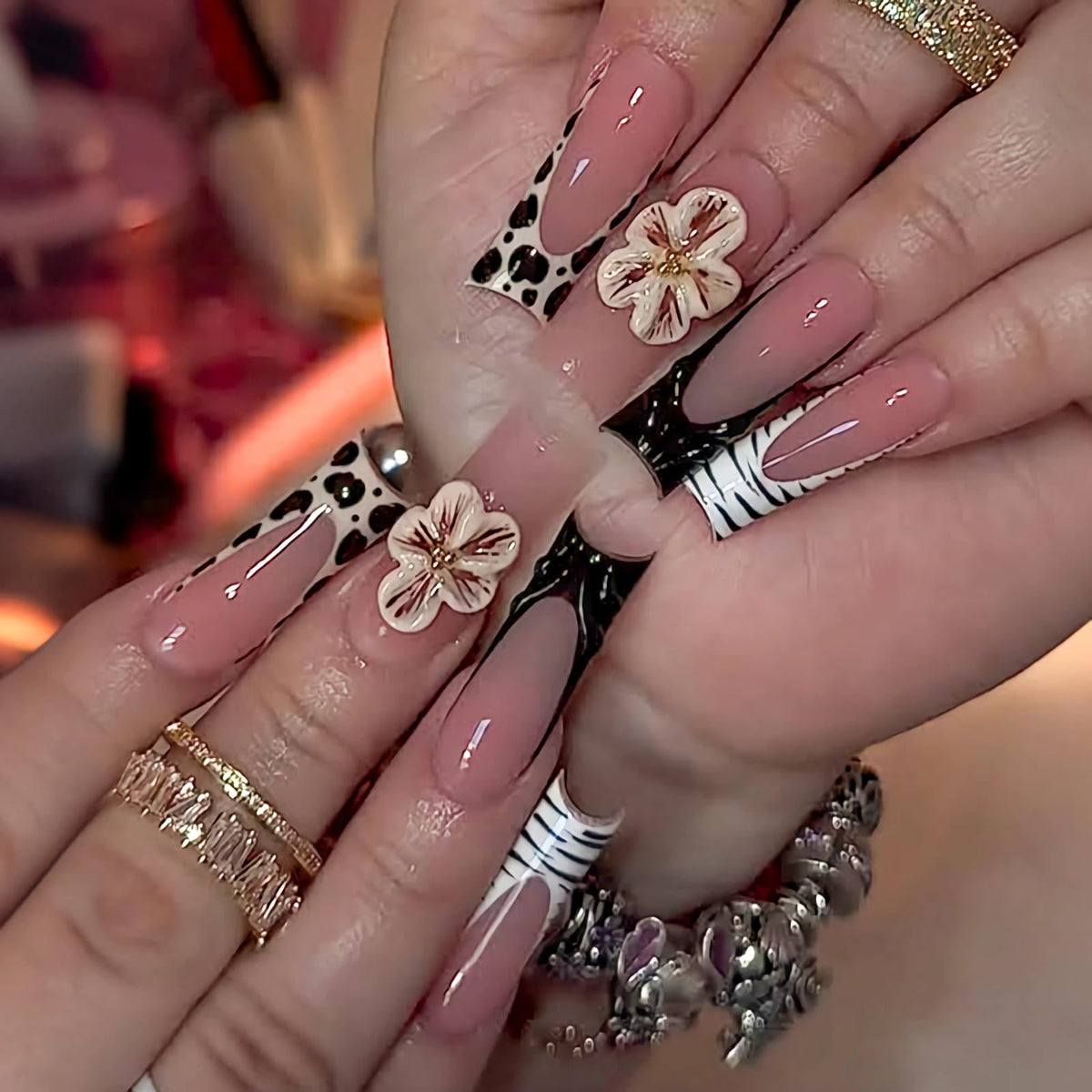 BABALAL Long Stiletto Press on Nails Metallic Gold Chrome Fake Nails