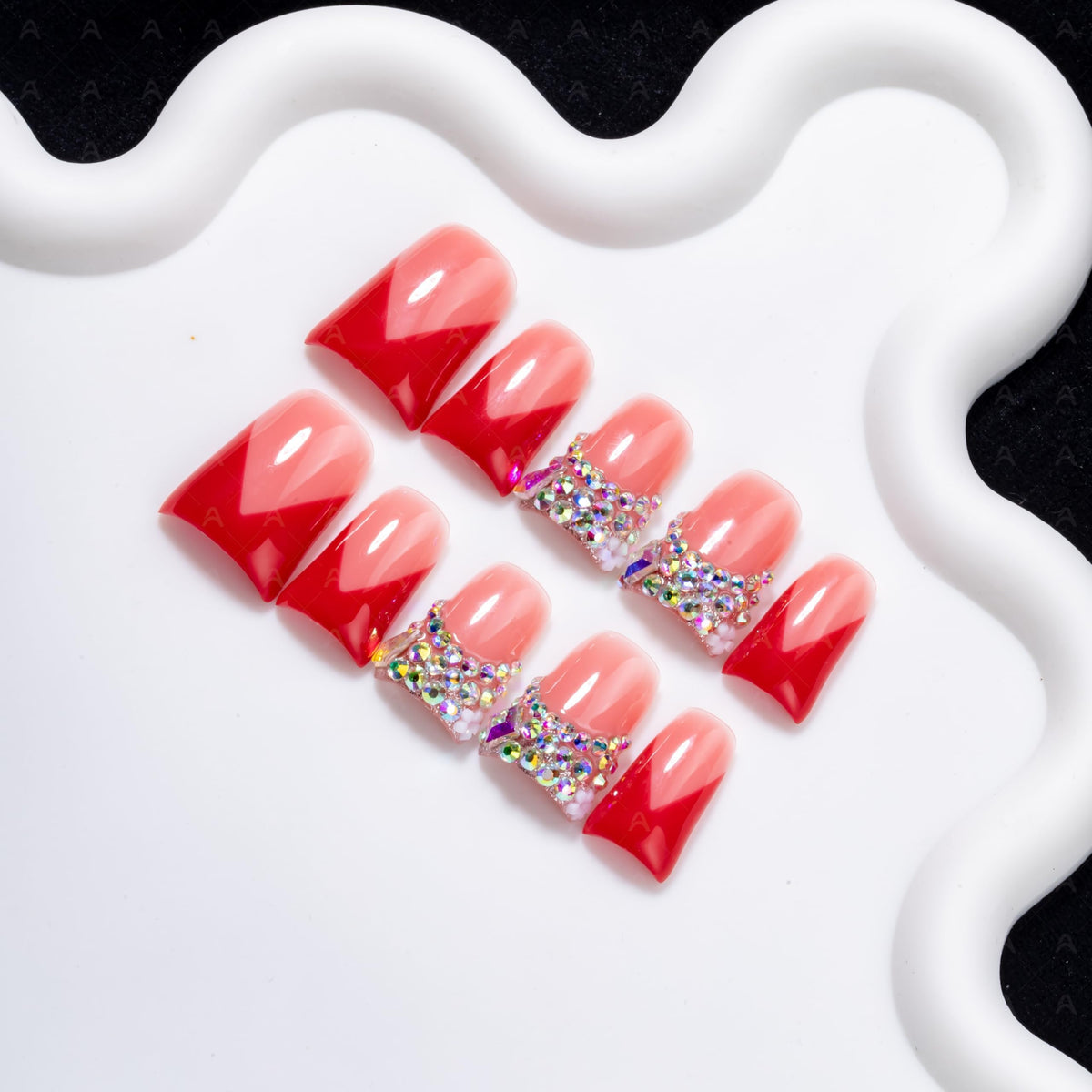 10 Pieces Luxury Acrylic Press On Nails Short Handmade Duck Nails, Pink Thickened False Nails, Rhinestone And 3D Red Lips, Reusable Fake Nails, Acrylic Nails (L)