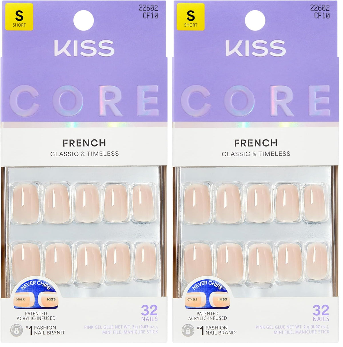 Kiss Core, Press On Nails, Nail glue included, 'Curiosity', White, Medium Size, Almond Shape, Includes 32 Nails, 2g Glue, 1 Manicure Stick, 1 Mini File
