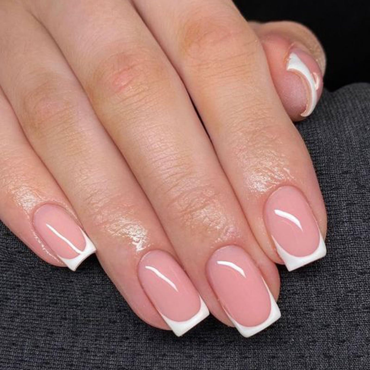 Modelones Extra Short Press on Nails, French Tips Squoval Fake Nails
