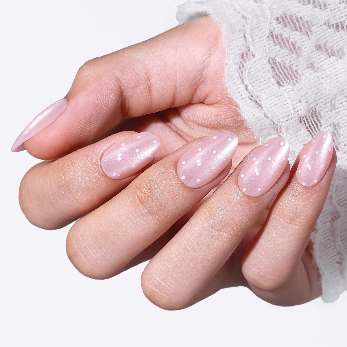 modelones Milky White Press On Nails Short Almond 32Pcs 16 Sizes Reusable