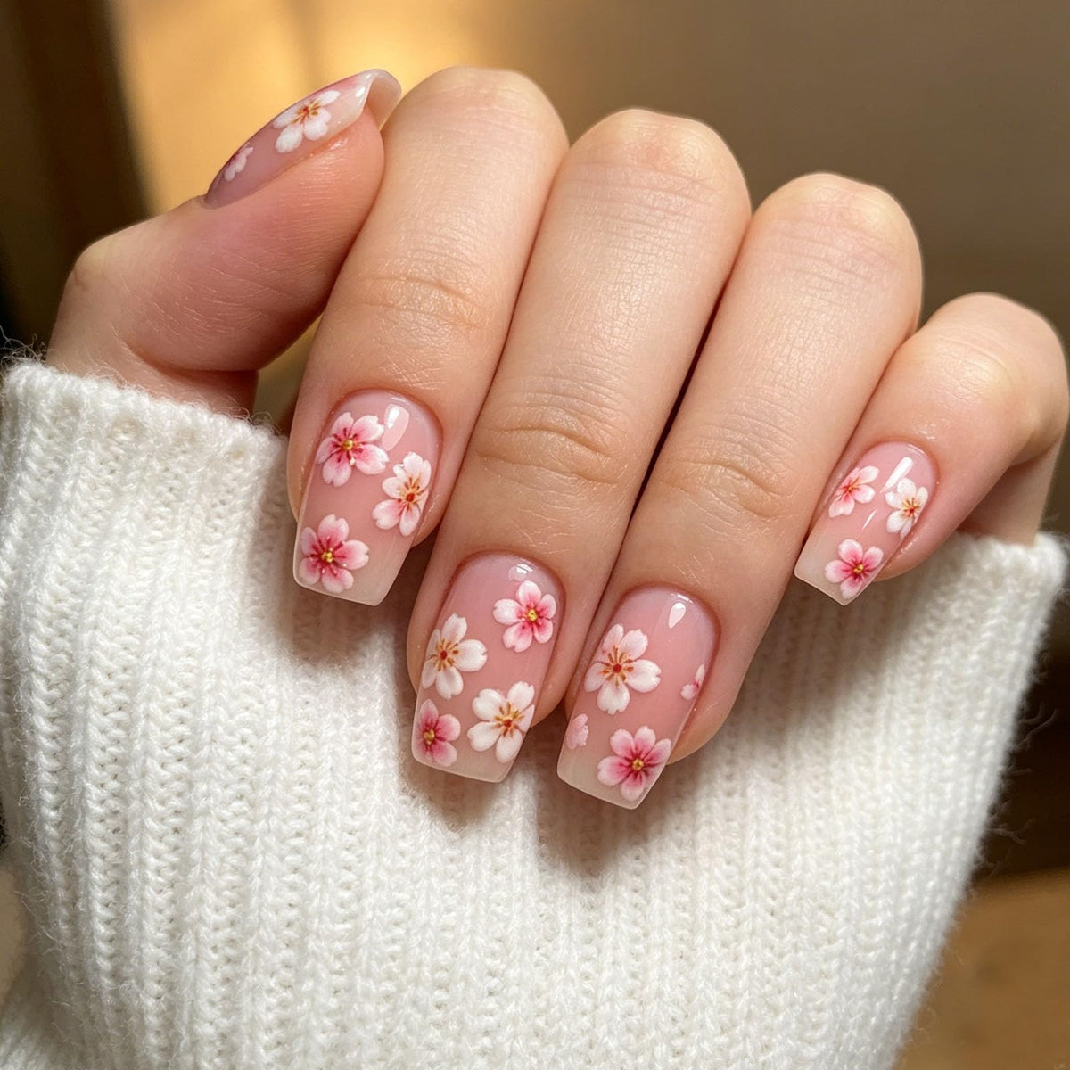 Press On Nails Short Square, Nude Pink Silver Glitter White French Tip Glossy Fake Nails, Full Cover Acrylic Gel False Artificial Nails for Bridal Wedding Daily Office Date Party Wear