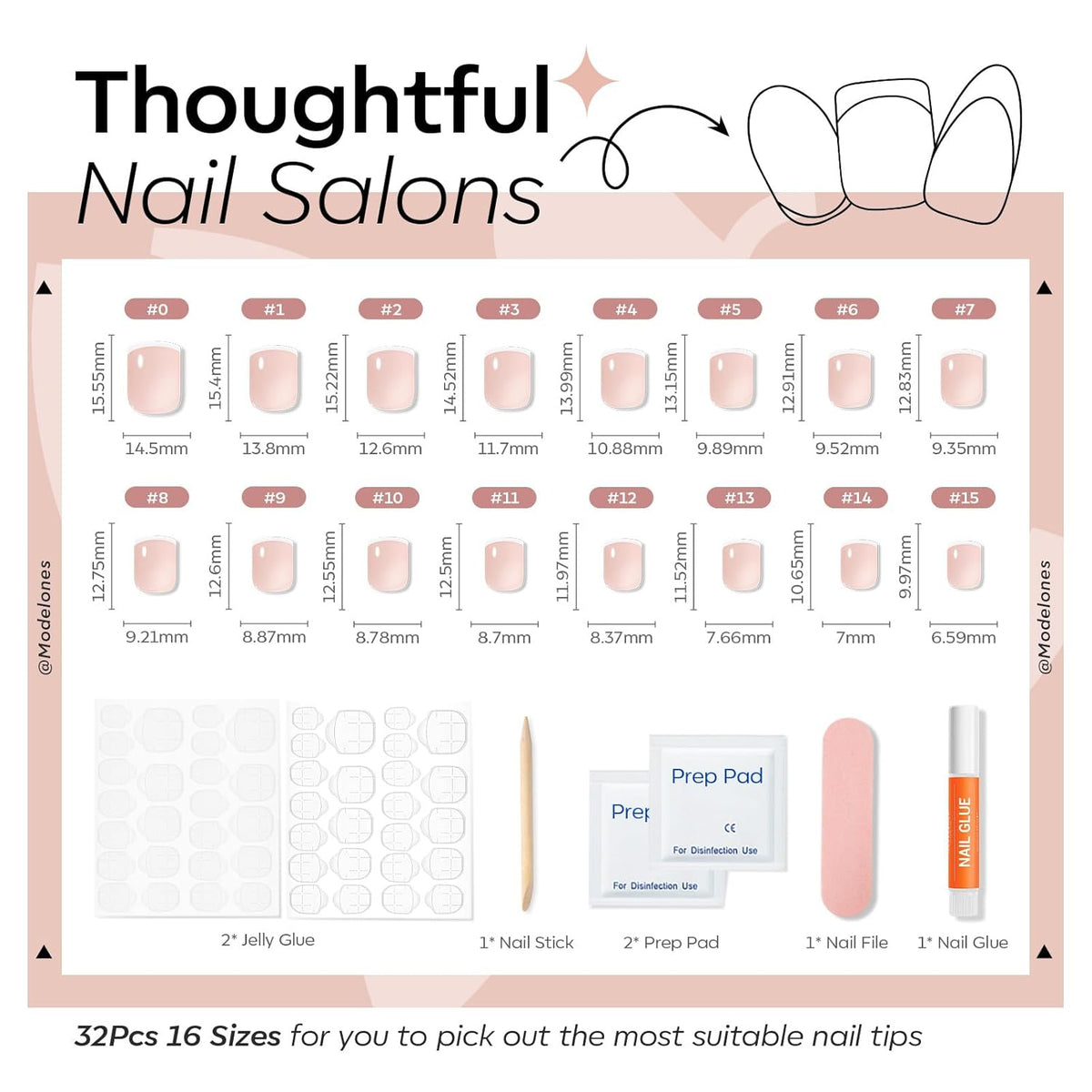 Modelones Extra Short Press on Nails, French Tips Squoval Fake Nails