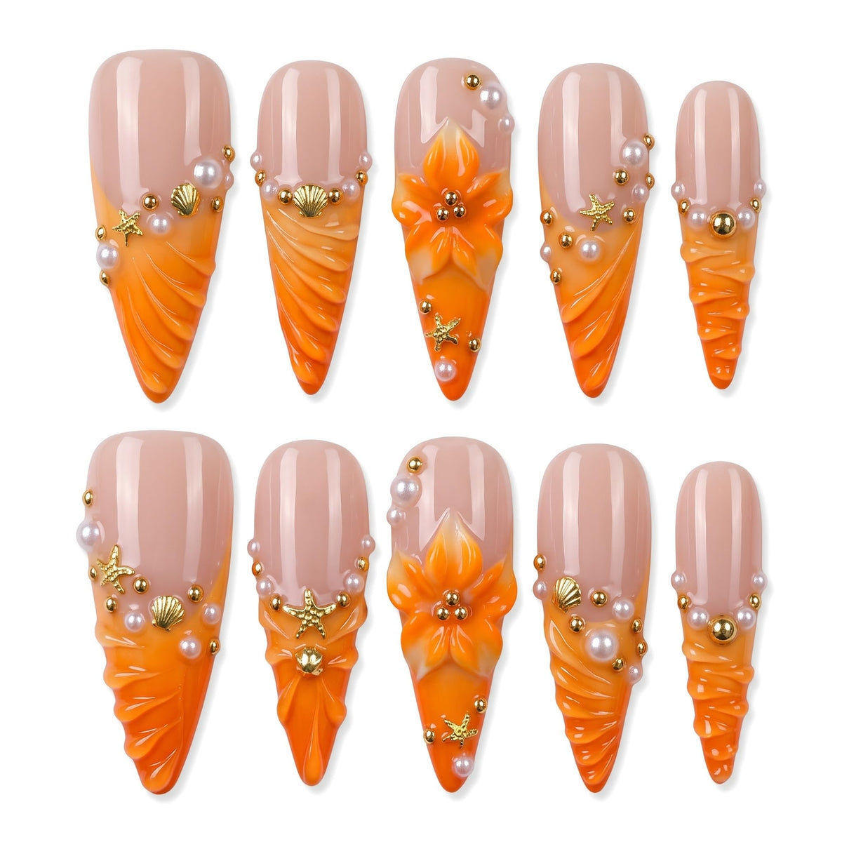 Luxury Handmade Acrylic Press on Nails Long Stiletto French Tips Fake Nails