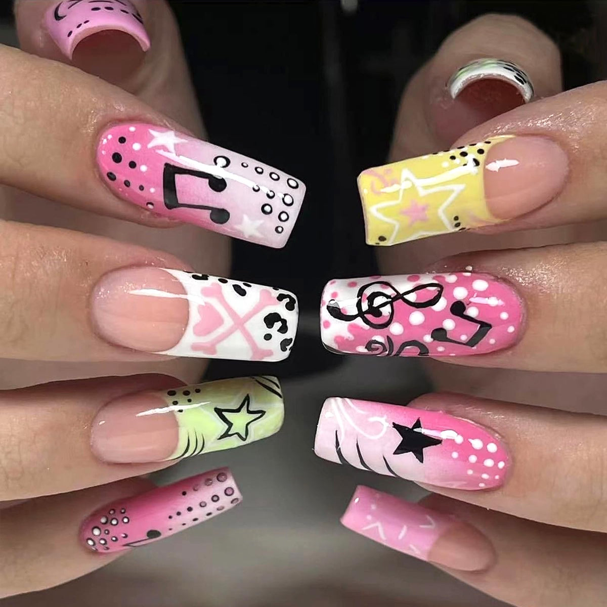 MISUD Press on Nails - Long Square Glue on Nails with White Bridal, Acrylic Wedding Bride Design 24 pcs