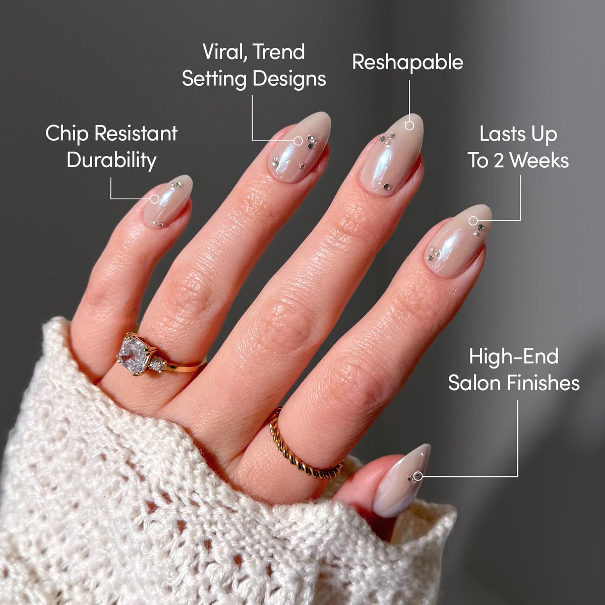 Glamnetic Press On Nails - Short Almond, Glazed Fake Nails 30 Pc Full Kit