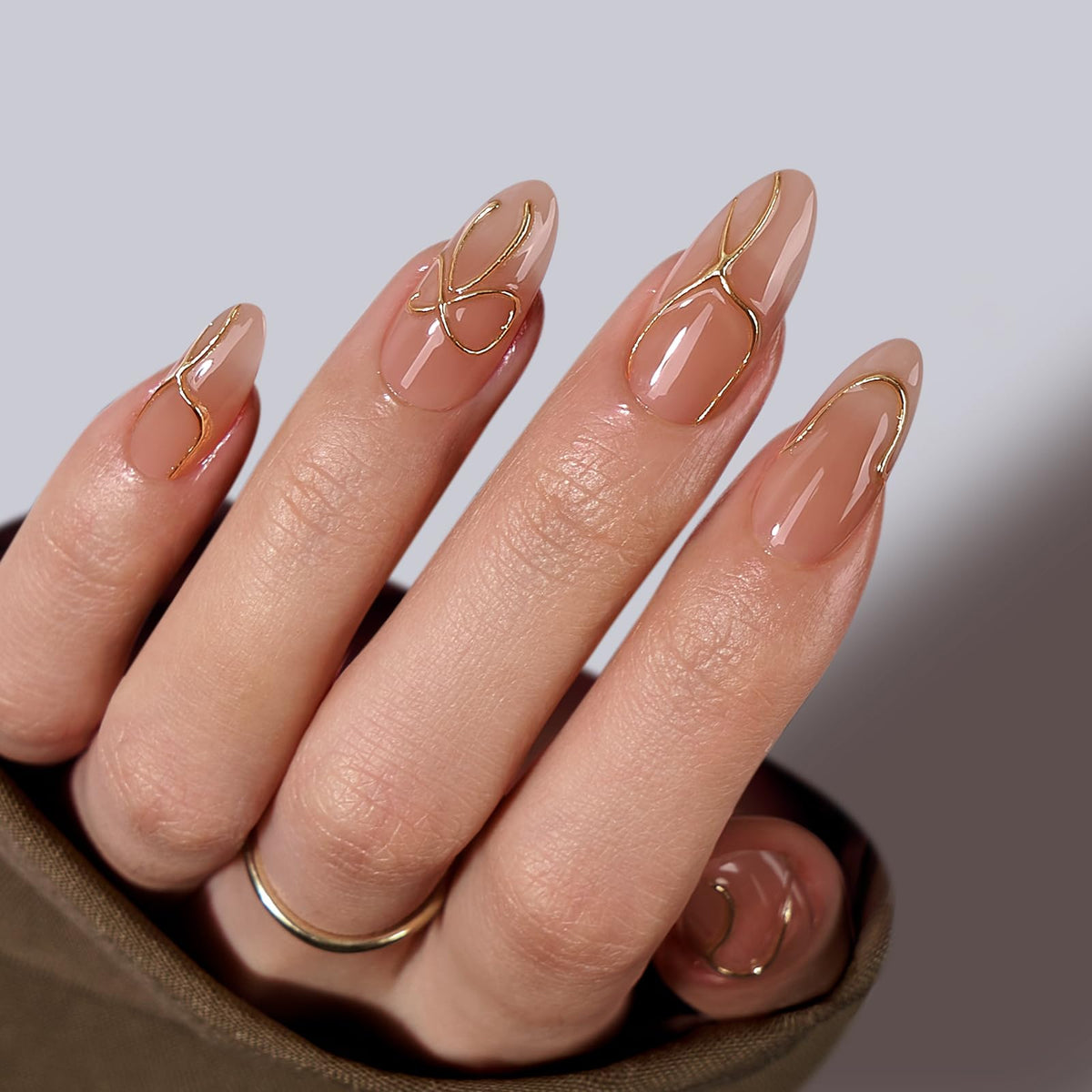 BTArtbox Press On Nails, Short Almond French Tip Nails, 32 Pcs Full Kit