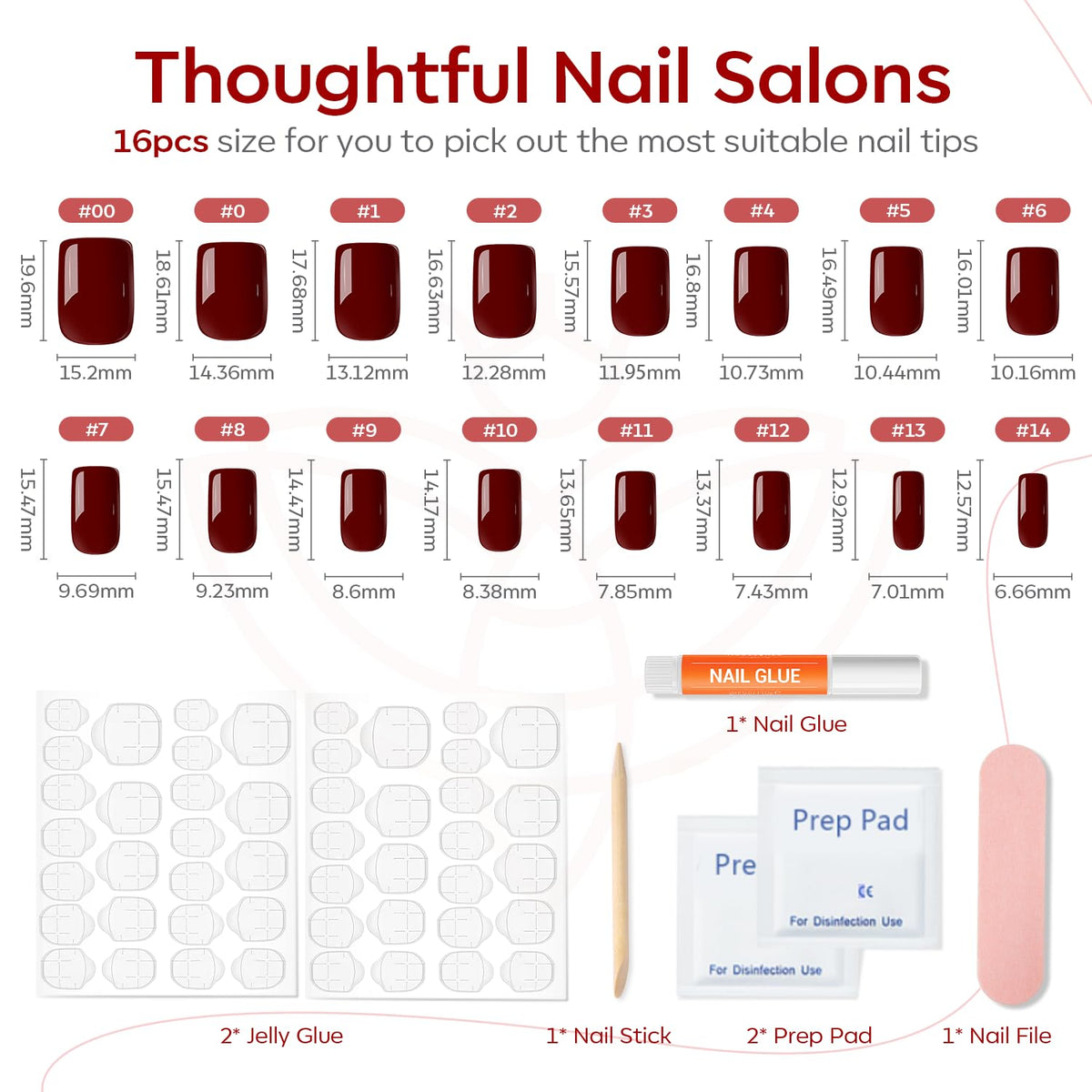Modelones Burgundy Press on Nails Short Square, Dark Red Fall Fake Nails