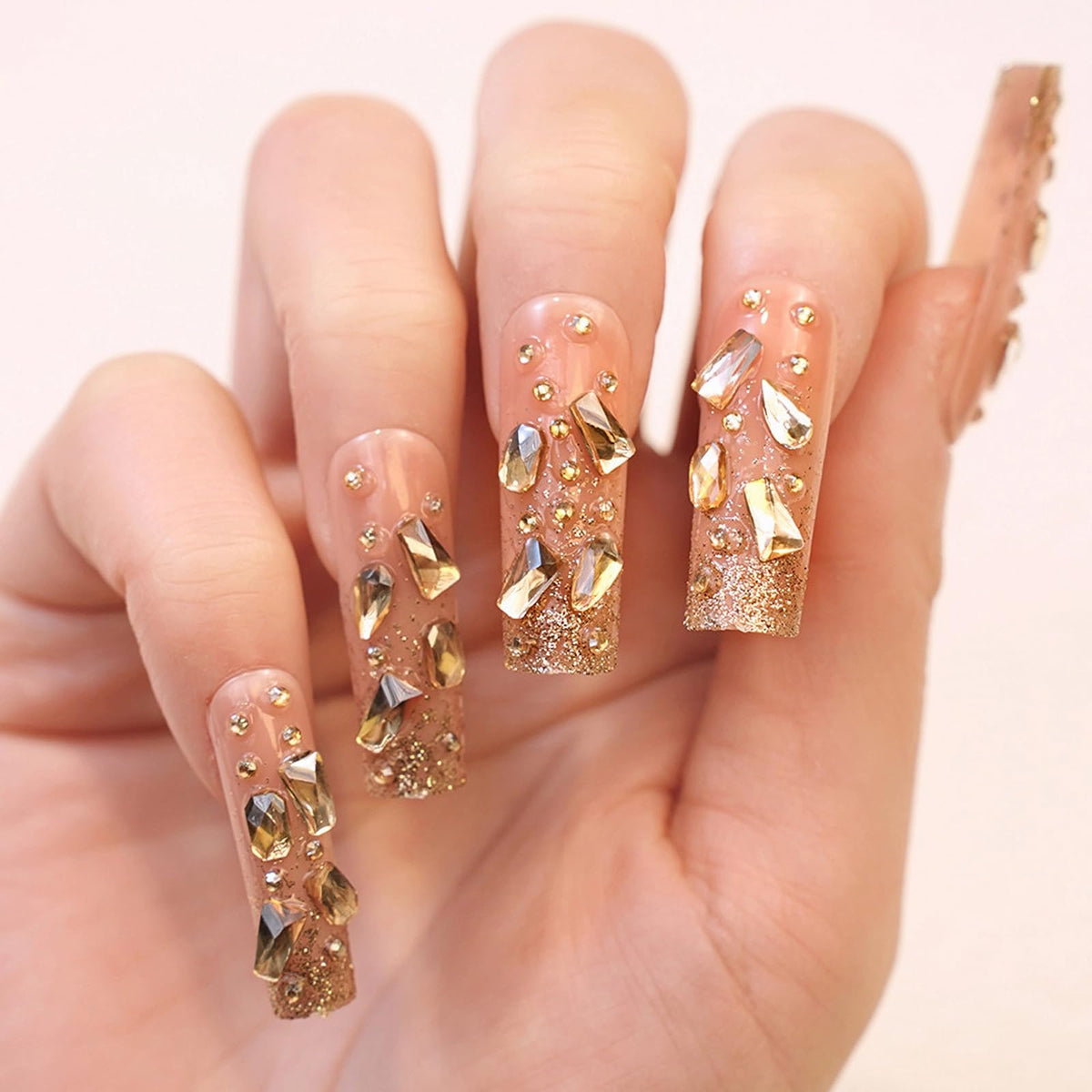 MISUD Press on Nails - Long Square Glue on Nails with White Bridal, Acrylic Wedding Bride Design 24 pcs