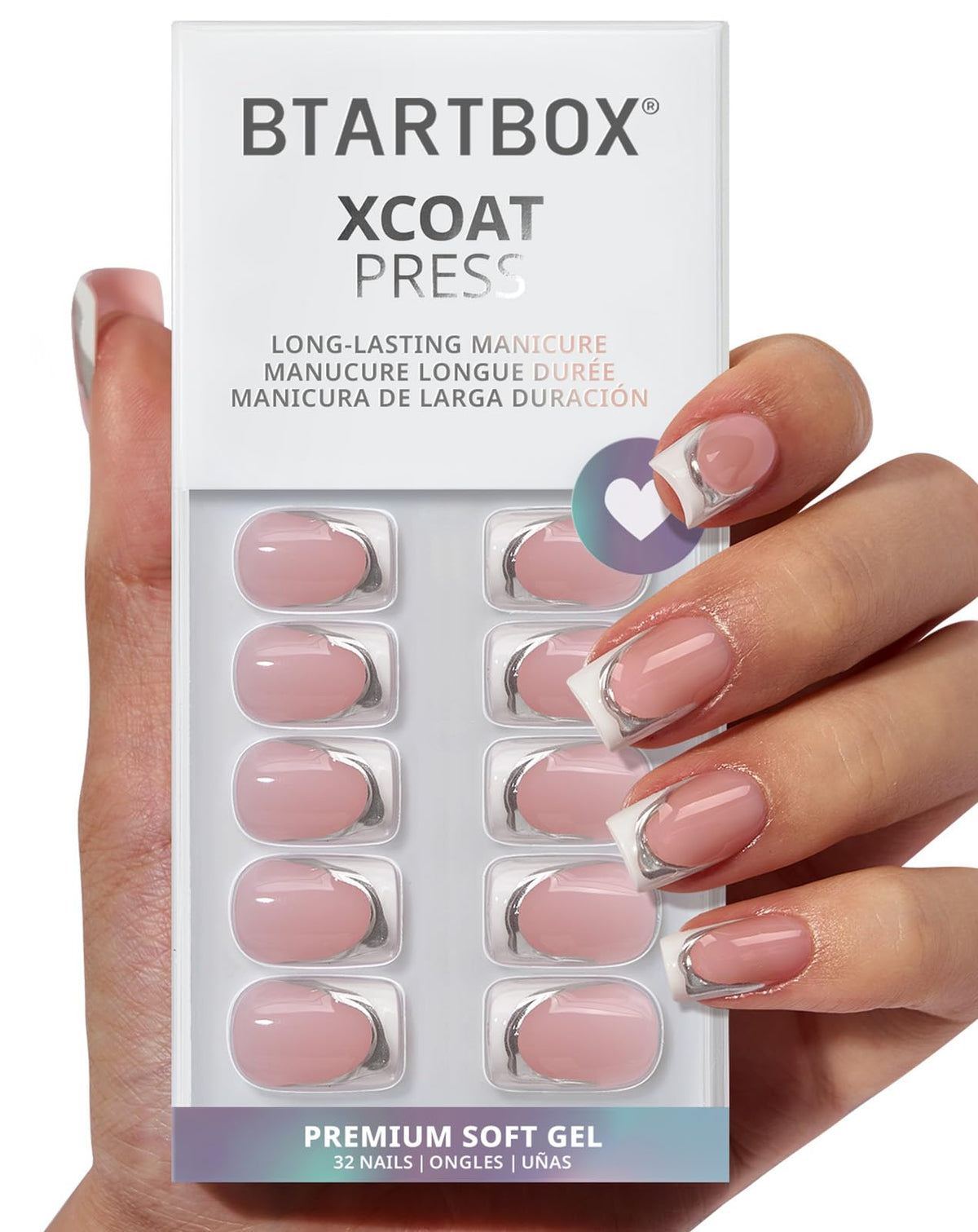 BTArtbox Press On Nails, Short Almond Pink Fake Nails, 32Pcs Full Kit