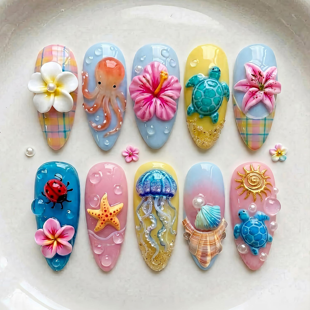24Pcs White French Tip Press on Nails Medium Almond Fake Nails with Heart Pearl Design French Tip False Nails Cute 3D Bow Gems Stick on Nail Full Cover Reusable Glue on Nails for Women Wedding Daily