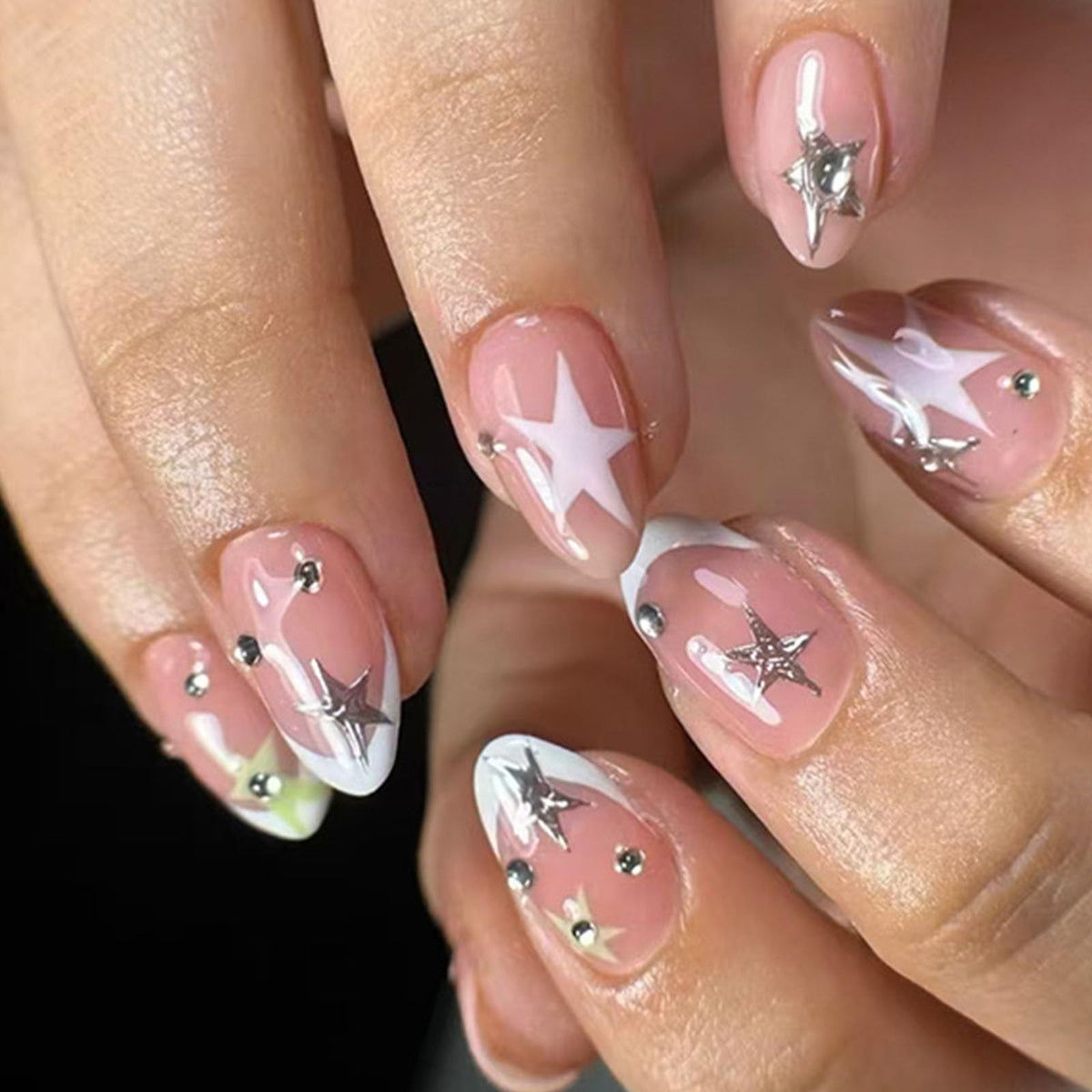 Short Press On Almond Fake Nails - Flower Acrylic Fall Nails Press Ons Full Cover Glue On Cute False Floral Stick On Nails for Women - 30 Pcs