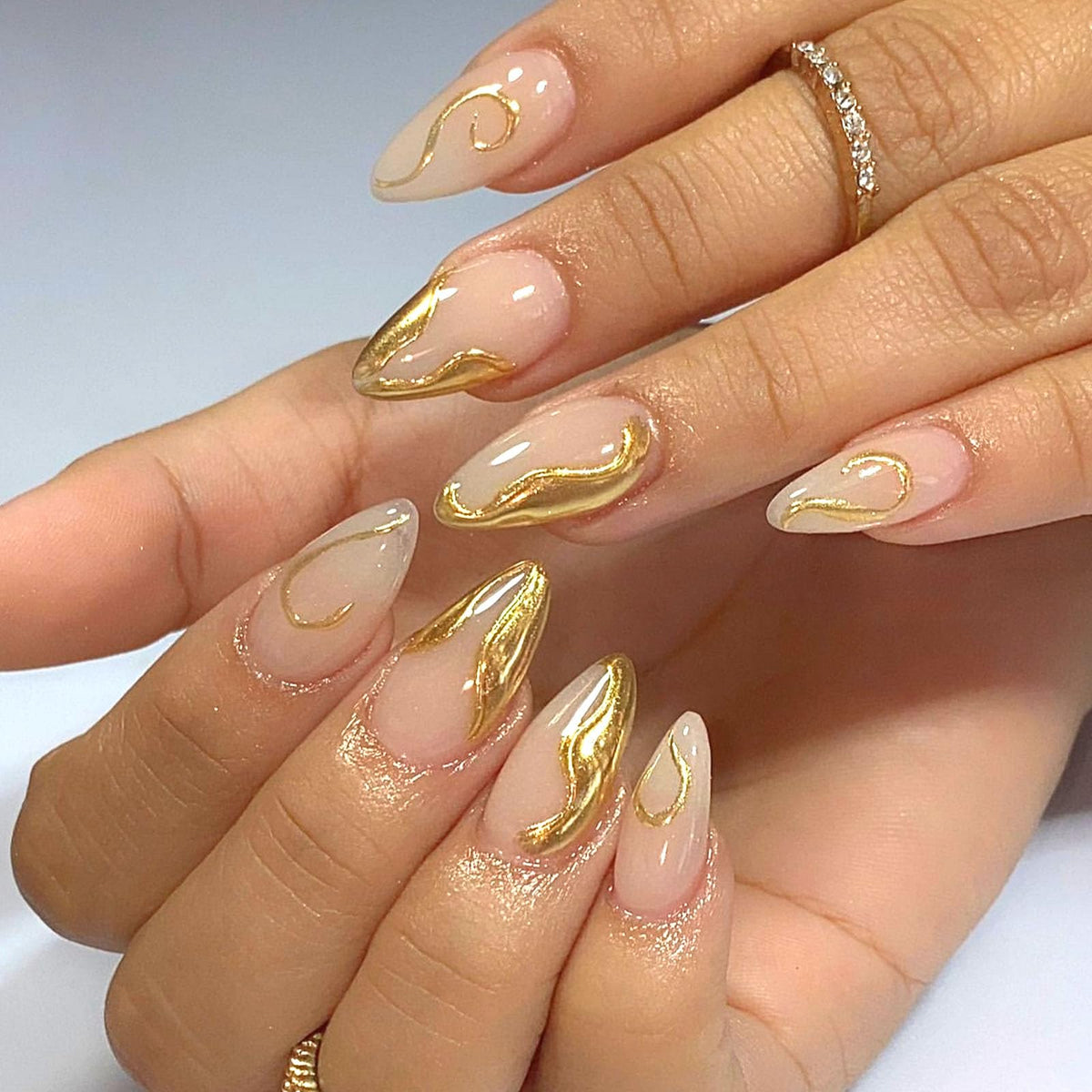 Short Press On Almond Fake Nails - Flower Acrylic Fall Nails Press Ons Full Cover Glue On Cute False Floral Stick On Nails for Women - 30 Pcs