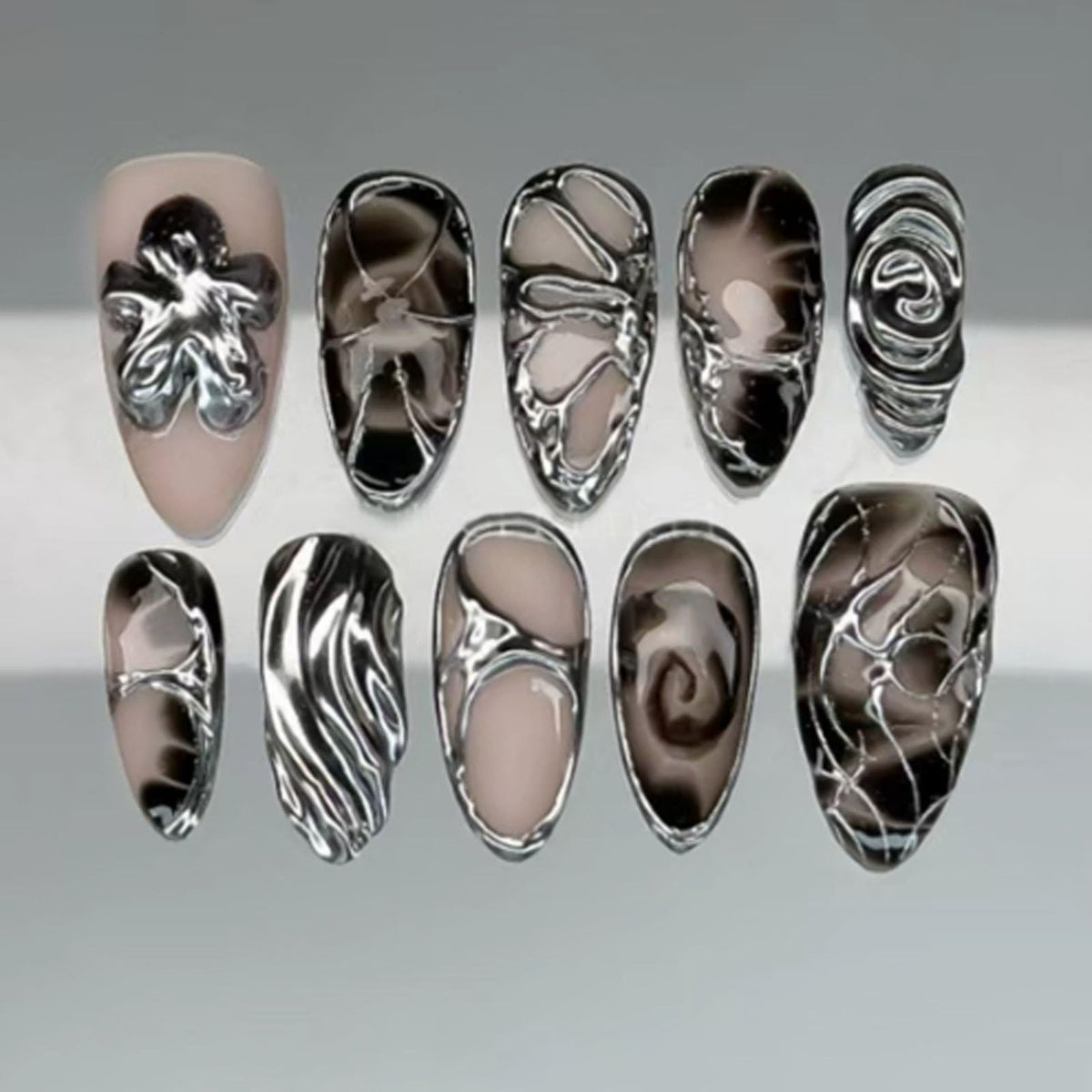 Spring Press on Nails Almond Medium Fake Nails with White Flower Designs French Tip Nails Press ons Light Green False Nails Glossy Glue on Nails Acrylic Nails Nude Stick on Nails for Women 24Pcs