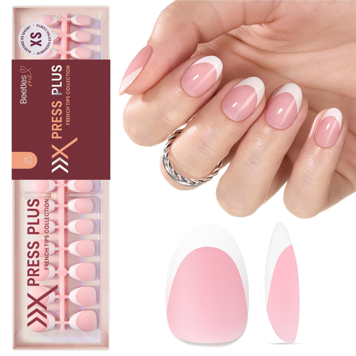 Beetles French Tips Press On Nails - Short Square 150 Pcs