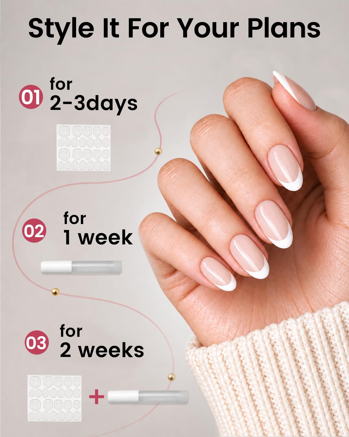 French Tip Press On Nails-Medium Pointed Almond Shape Nails