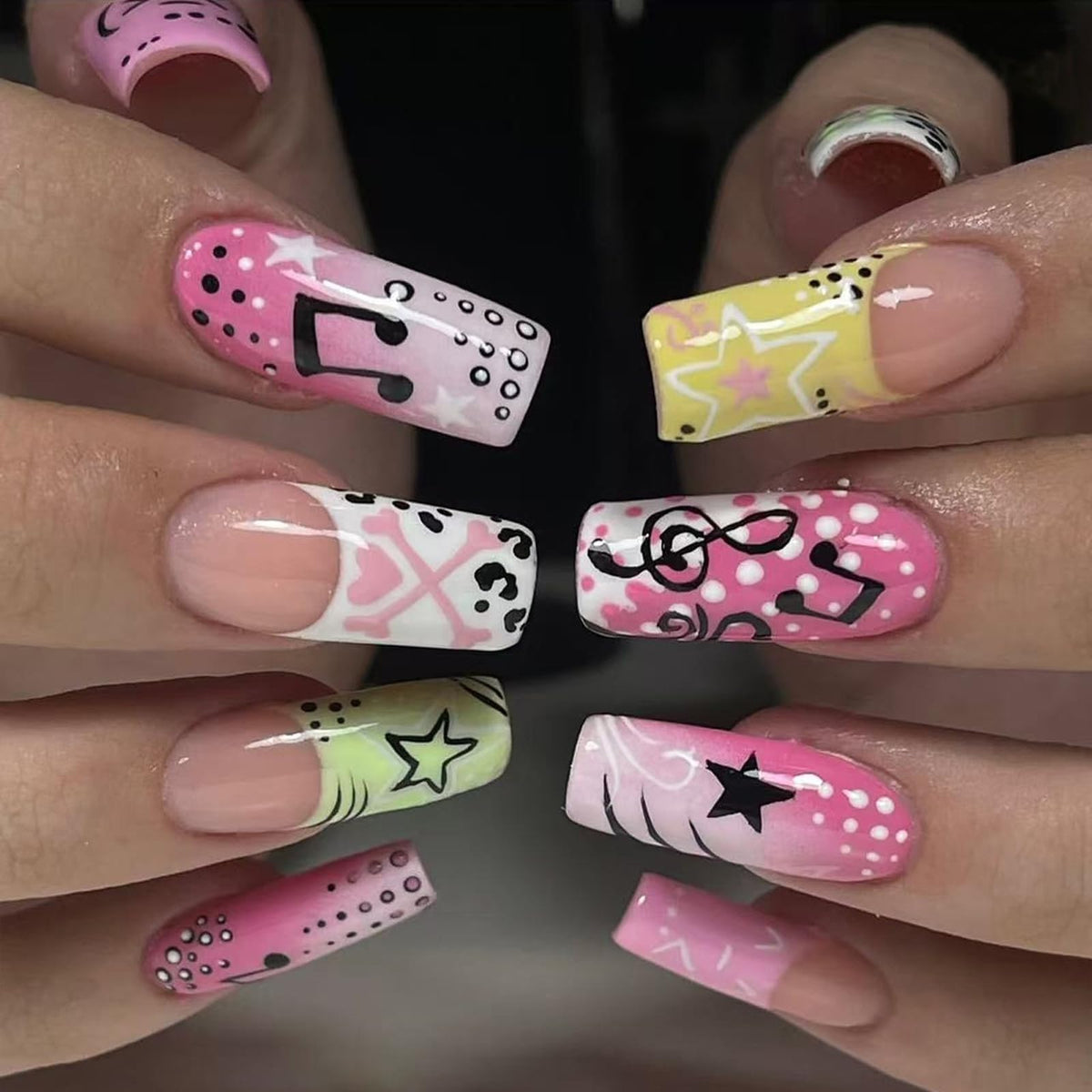 IMSOHOT Luxury Handmade Press on Nails Long Square Fake Nails with 3D Flower Designs Glossy Blue French Tips False Nails Full Cover Acrylic Glue Stick on Nails for Women