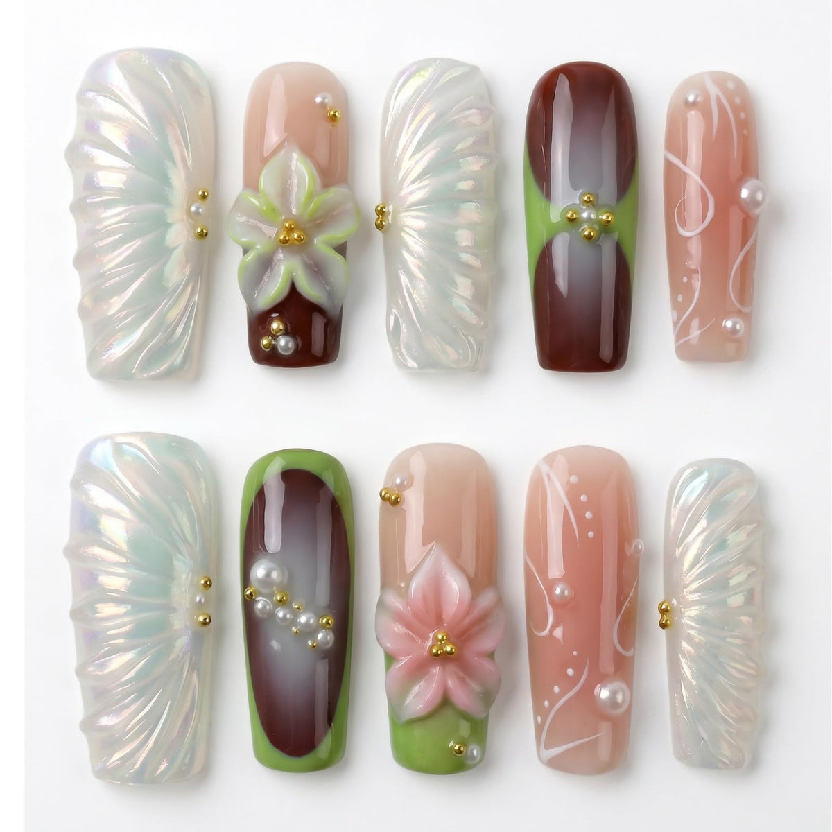 xl Luxury Press on Nails Long Handmade Square Acrylic False Nails French Tip with Bow Rhinestones Designs Fake Stick on Nails for Women Wedding Prom Party Manicure 10Pcs(Size M)