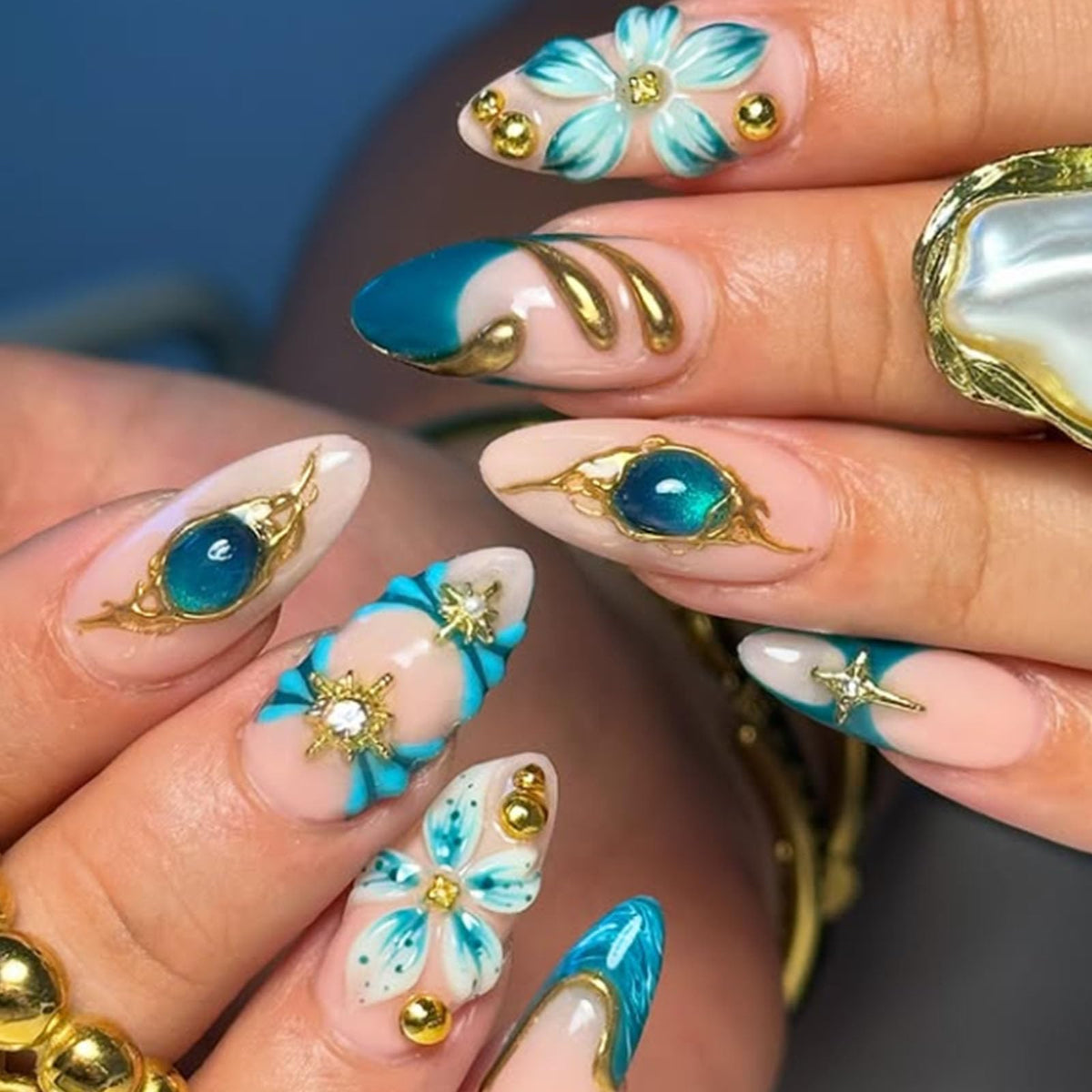 Spring Press on Nails Almond Medium Fake Nails with White Flower Designs French Tip Nails Press ons Light Green False Nails Glossy Glue on Nails Acrylic Nails Nude Stick on Nails for Women 24Pcs