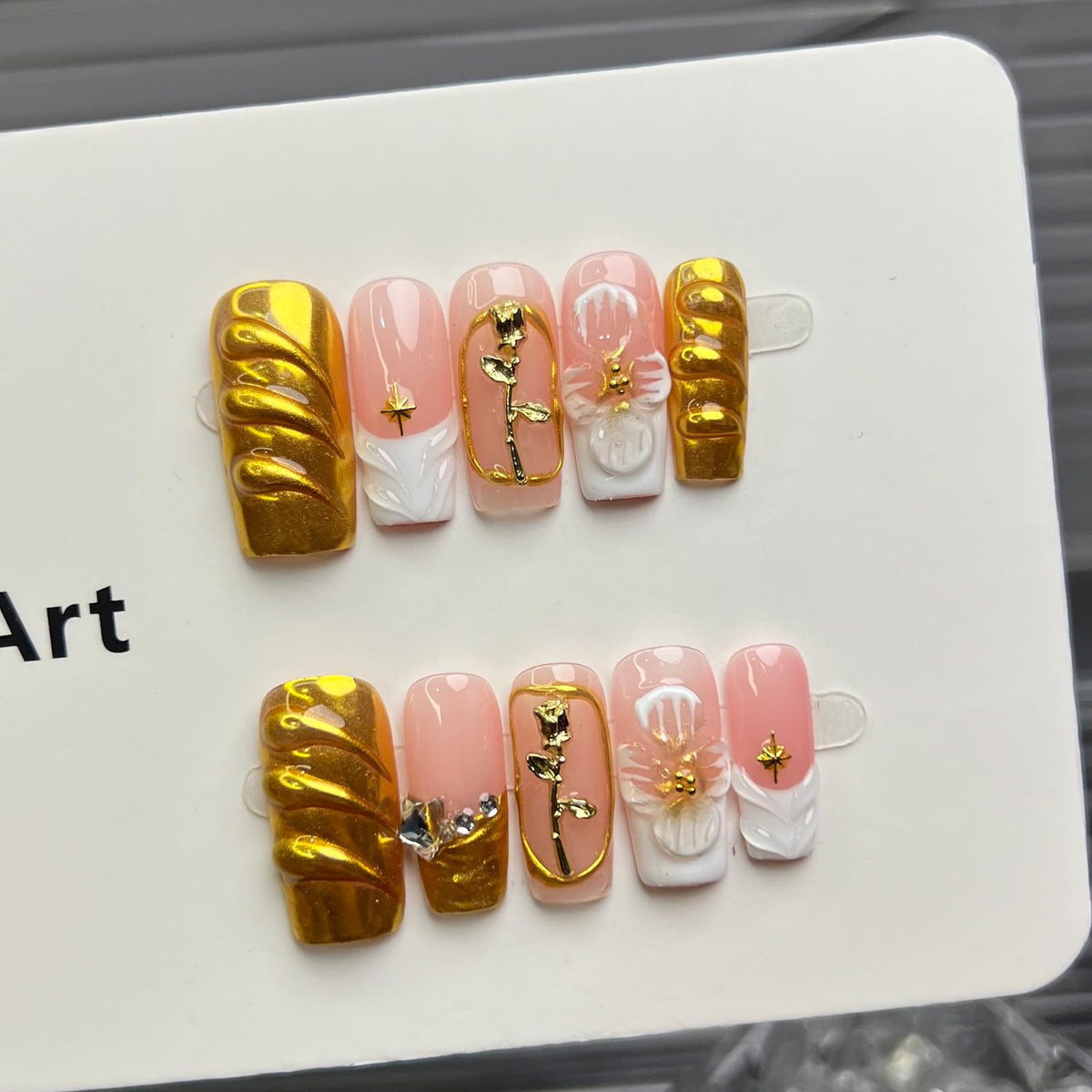 Nude Gradient Long Square Handmade French Tip Press On Nails