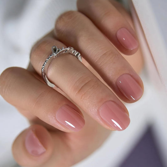 CurvLife Extra Short Oval Press On Nails, Nude Peach Pink, Soft Gel