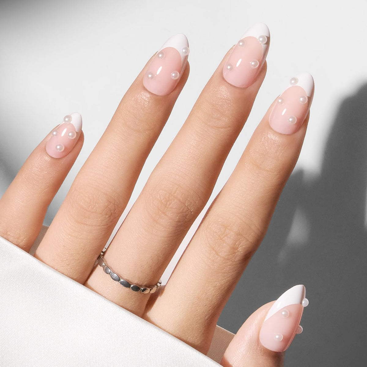 Modelones Extra Short Press on Nails, French Tips Squoval Fake Nails