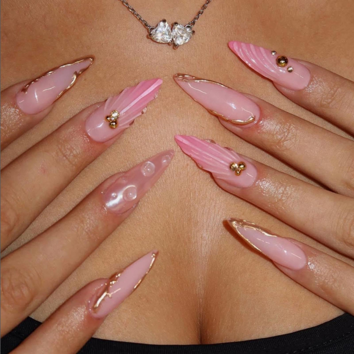 Silver Glitter Press on Nails French Tip Fake Nails Medium Almond False Nail with Rhinestone Design Nude Glossy Artificial Acrylic Full Cover Diamond Glue on Nail for Women Christmas Manicure 24Pcs