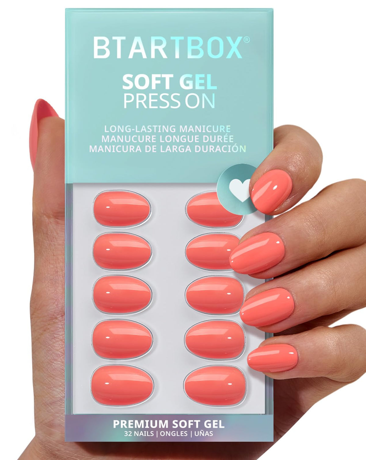 BTArtbox Press On Nails, Extra Short Almond Baby Pink Nails, 32Pcs Full Kit