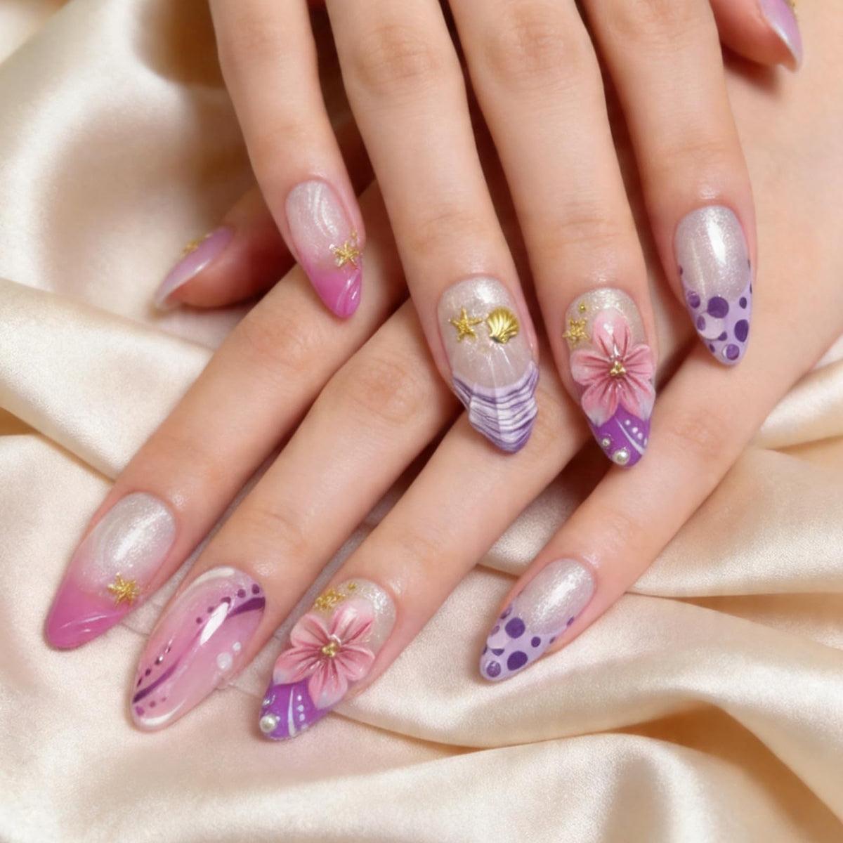Short Almond Press on Nails Nude Ombre Glossy Fake Nail 30pcs