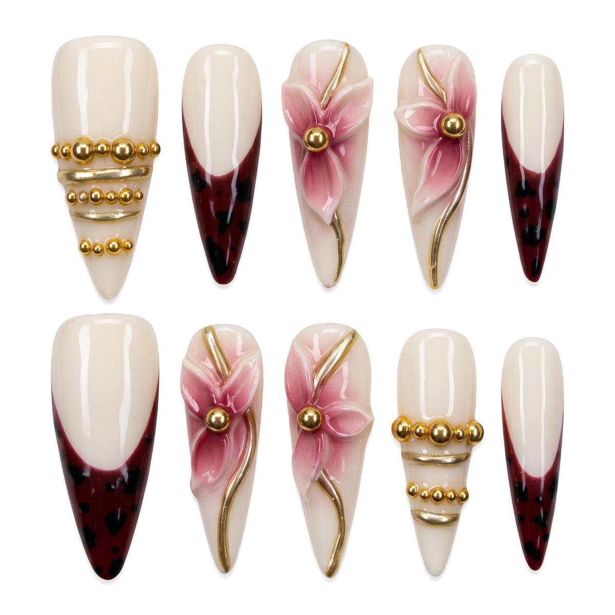 Luxury Handmade Acrylic Press on Nails Long Stiletto French Tips Fake Nails