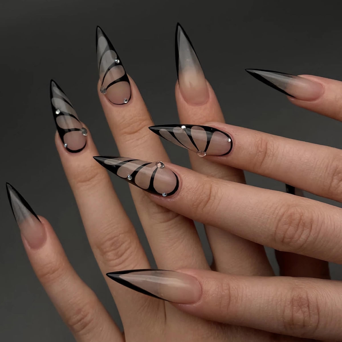 BABALAL Press On Nails, Extra Long Stiletto Fake Nails, Nude Pink, Crystal Rhinestone & Diamond Accents, Glossy Luxury Wedding Party Glue On Nails for Women and Girls 24Pcs