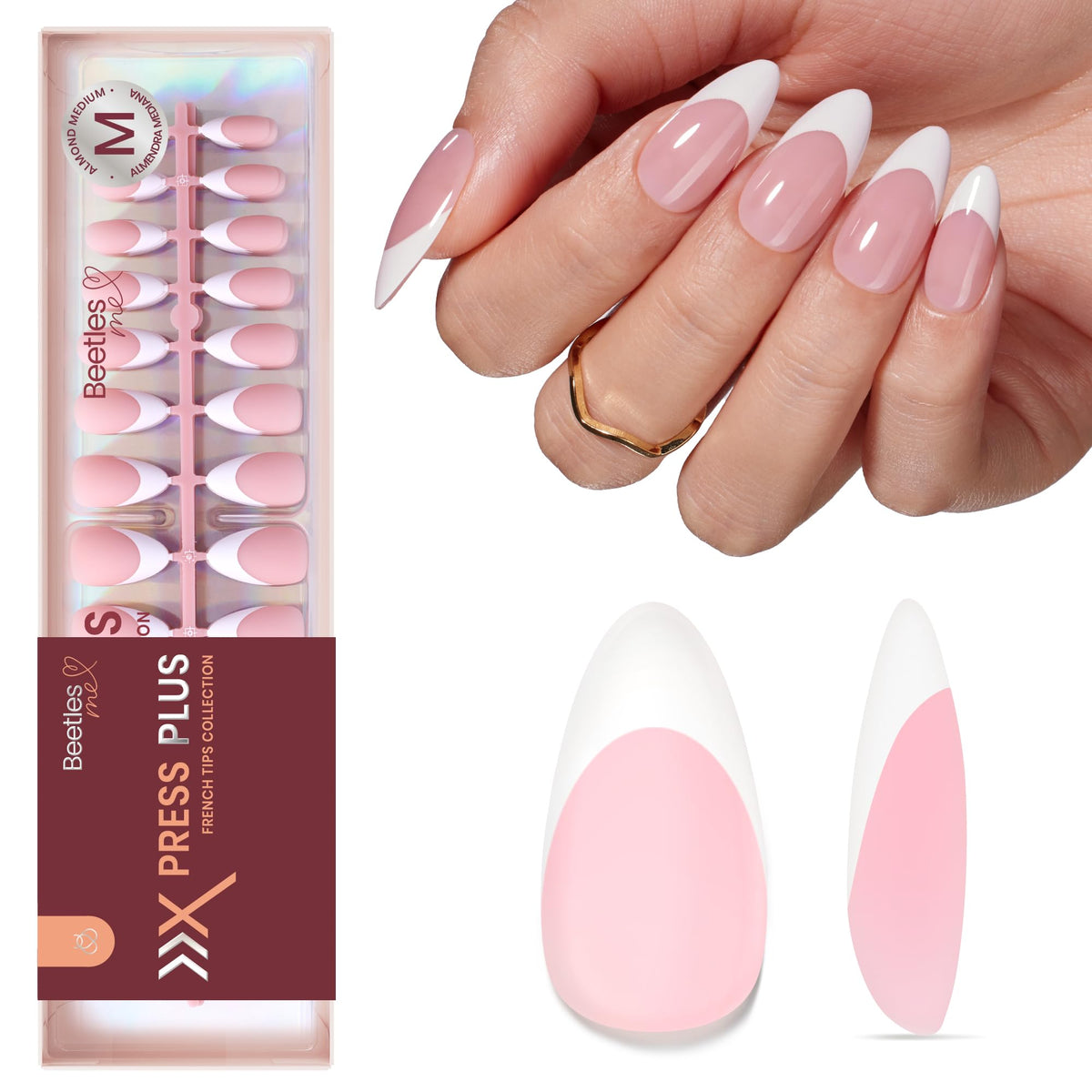 Beetles French Tips Press On Nails - Short Square 150 Pcs