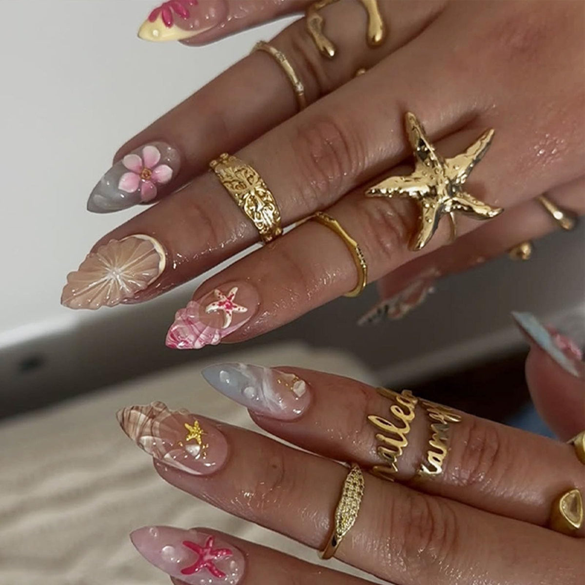 White French Tip Press on Nails Almond Medium Fake Nails with Silver Glitter Designs Nails Press ons Nude Glue on Nails Glossy Acrylic Nails Simple Stick on Nails for Women 24Pcs