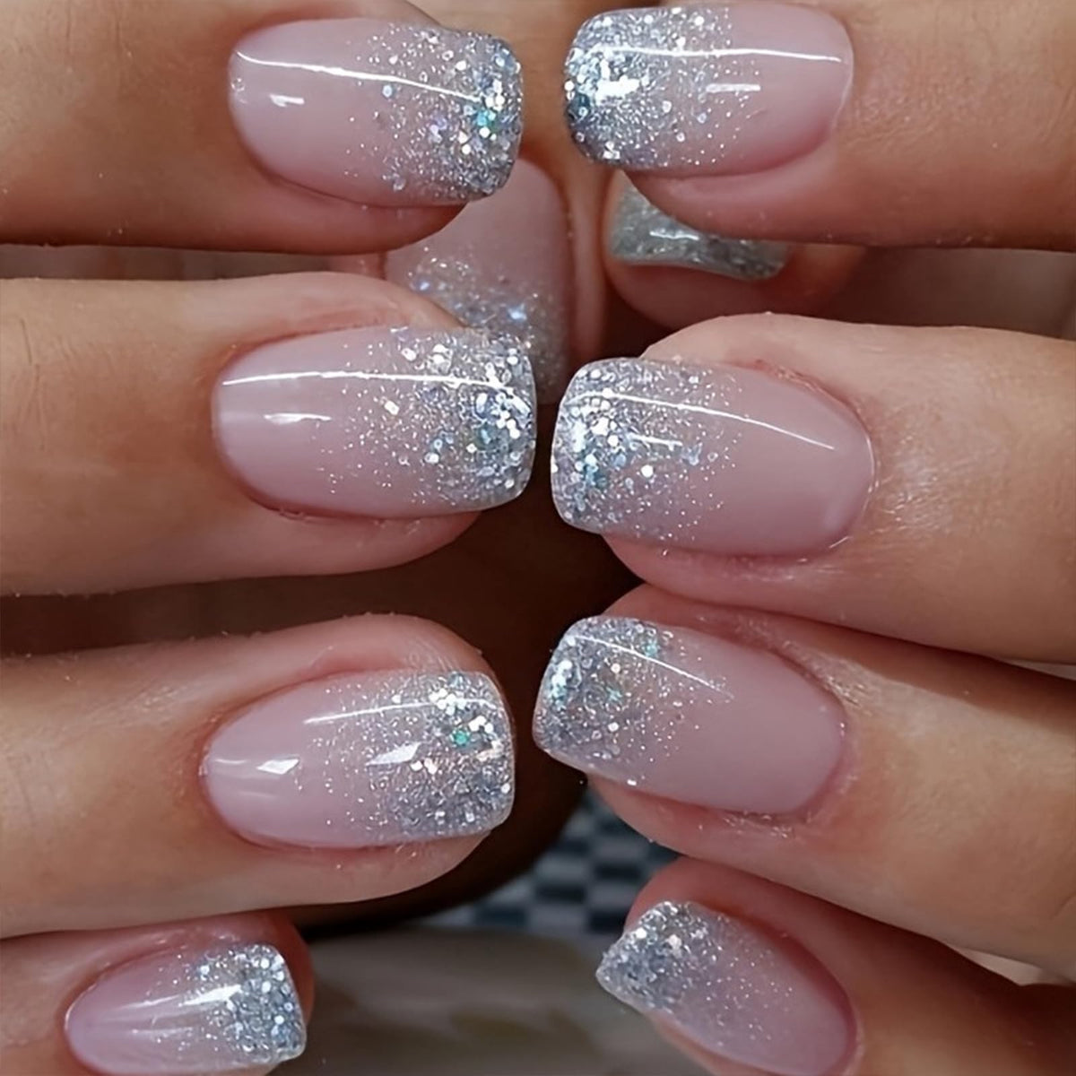 Cat Eye Press On Nails Short Square 3D Floral Pearl Wedding Nails 24PCS