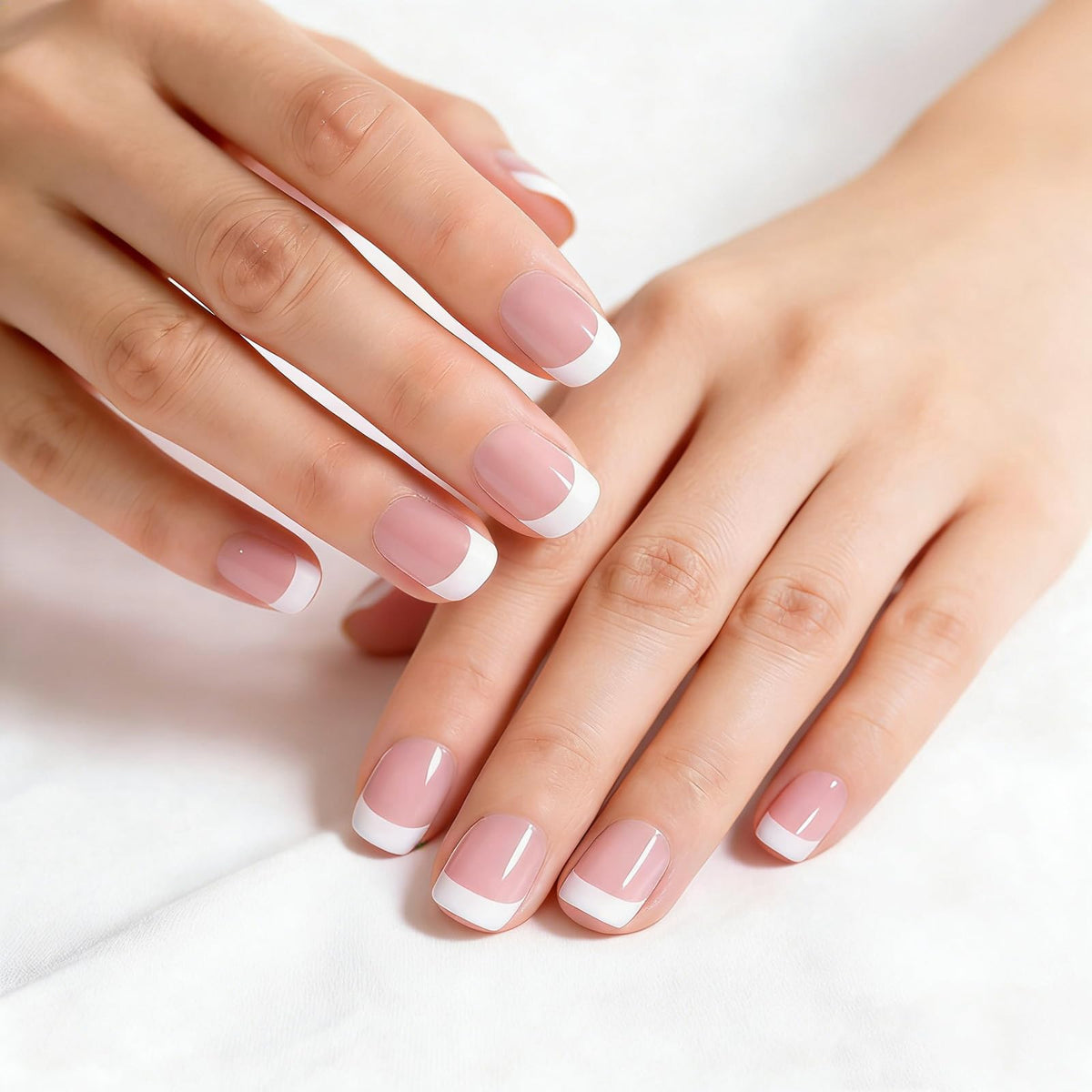 Ombre French Press On Nails Short - IKISKT Fashion Acrylic False Nails, Glue On Nails with Glue Sticker,Fit Perfectly & Natural Stick On Nails - 24PCS Soft UV Gel Fake Nails Kit, Gradient White