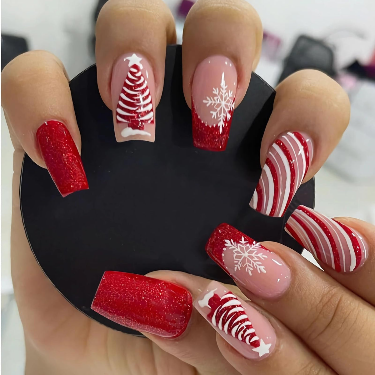 BABALAL Press on Nails, Extra Long Square Fake Nails, Gold Chrome French Tip, Luxury Rhinestone & Star Charm Design, Bling Shiny Reusable Glue on Nails 24Pcs