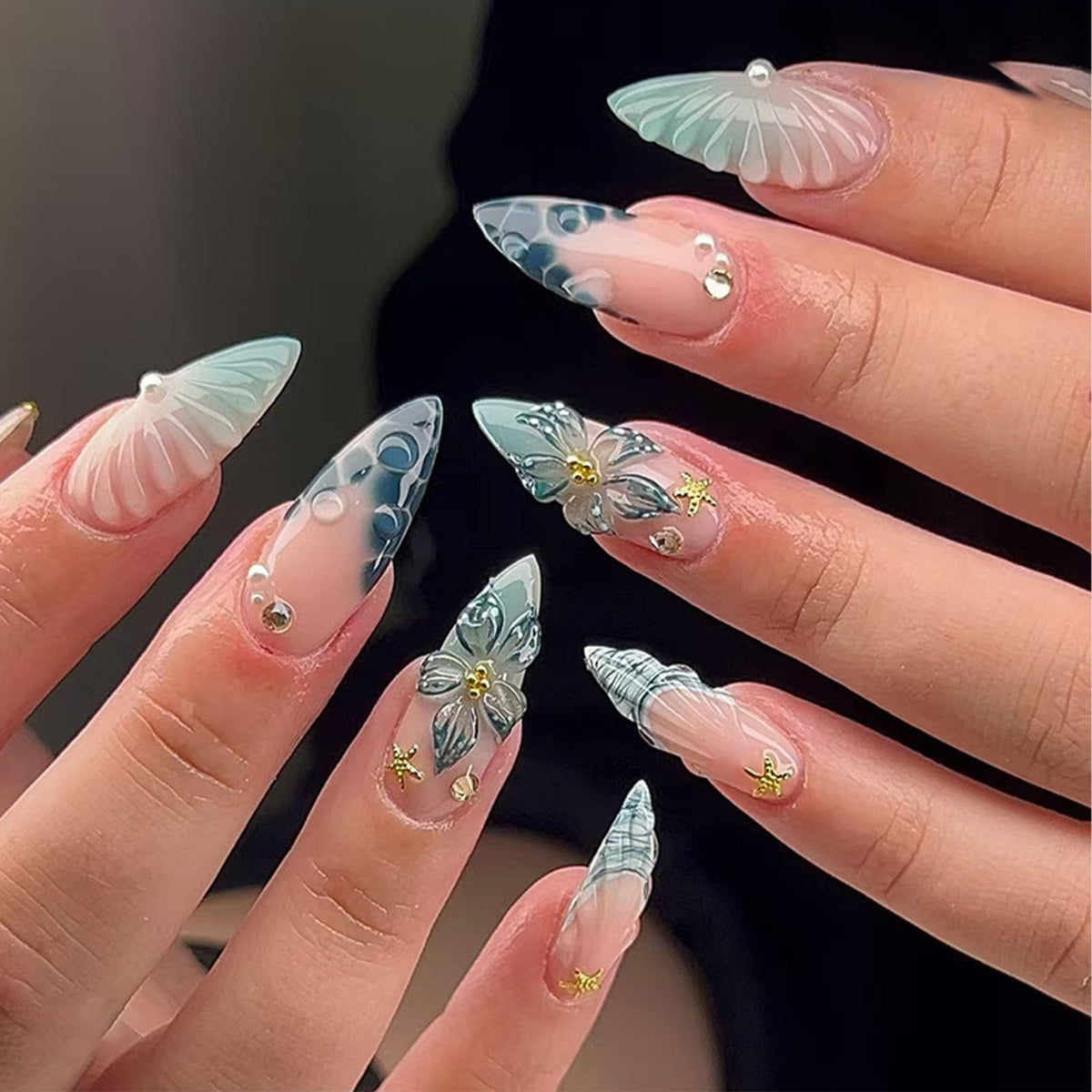 White French Tip Press on Nails Almond Medium Fake Nails with Silver Glitter Designs Nails Press ons Nude Glue on Nails Glossy Acrylic Nails Simple Stick on Nails for Women 24Pcs