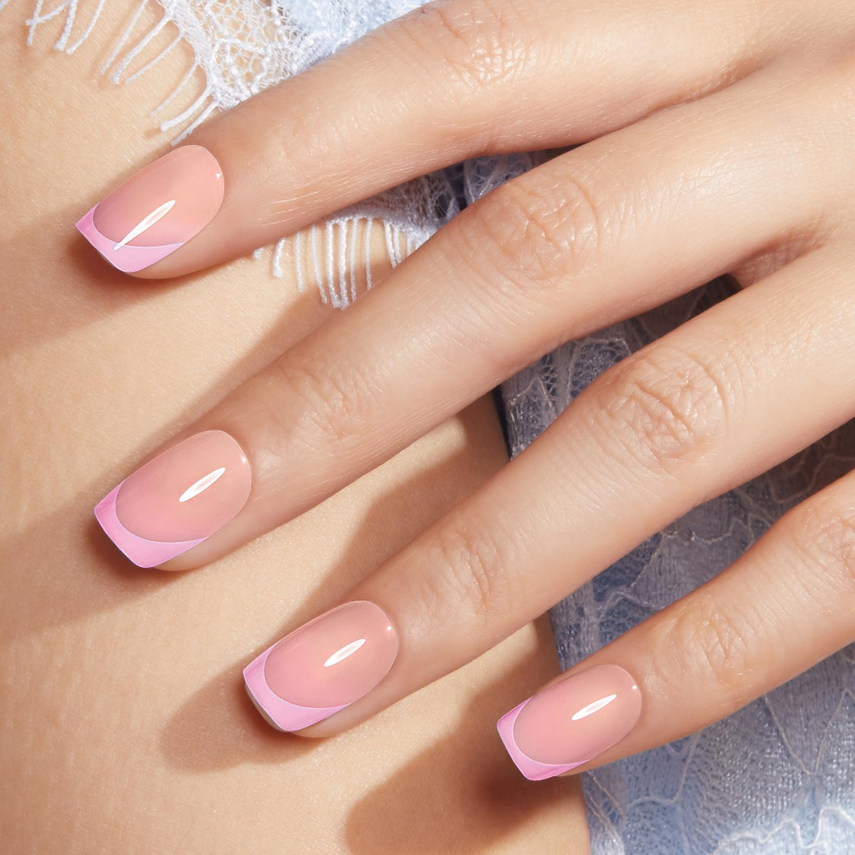 Modelones Extra Short Press on Nails, French Tips Squoval Fake Nails