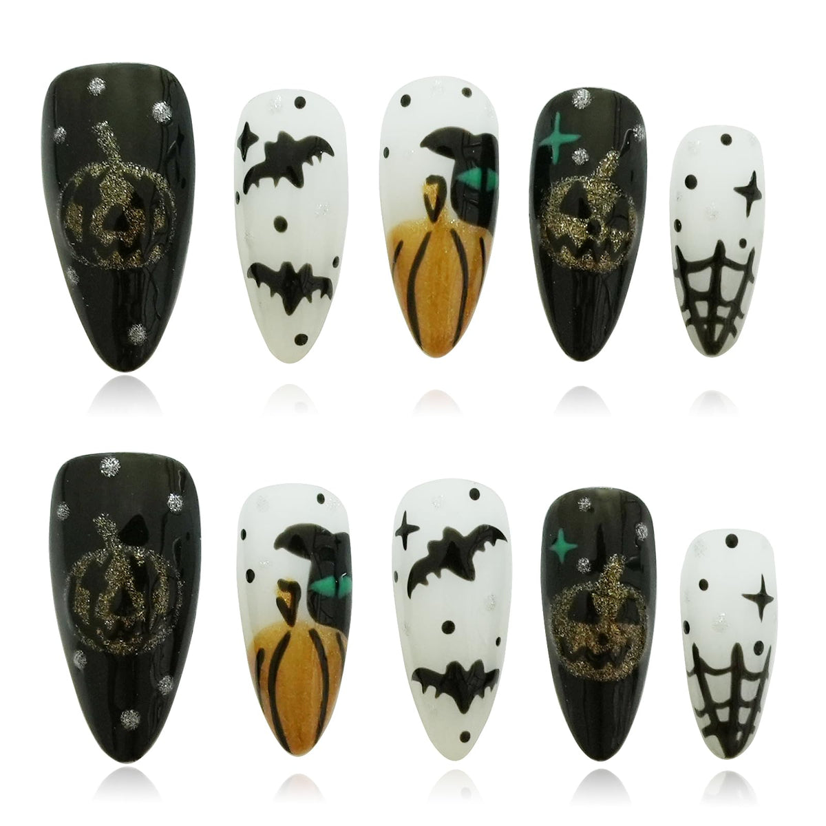 Gothic 3D Floral Press on Nails Medium Almond - Gold Cross & Rhinestone Design, Handmade Pearl Luxury Dark Romantic Reusable Nails (Orange Diamond Sweet Luxury,L)