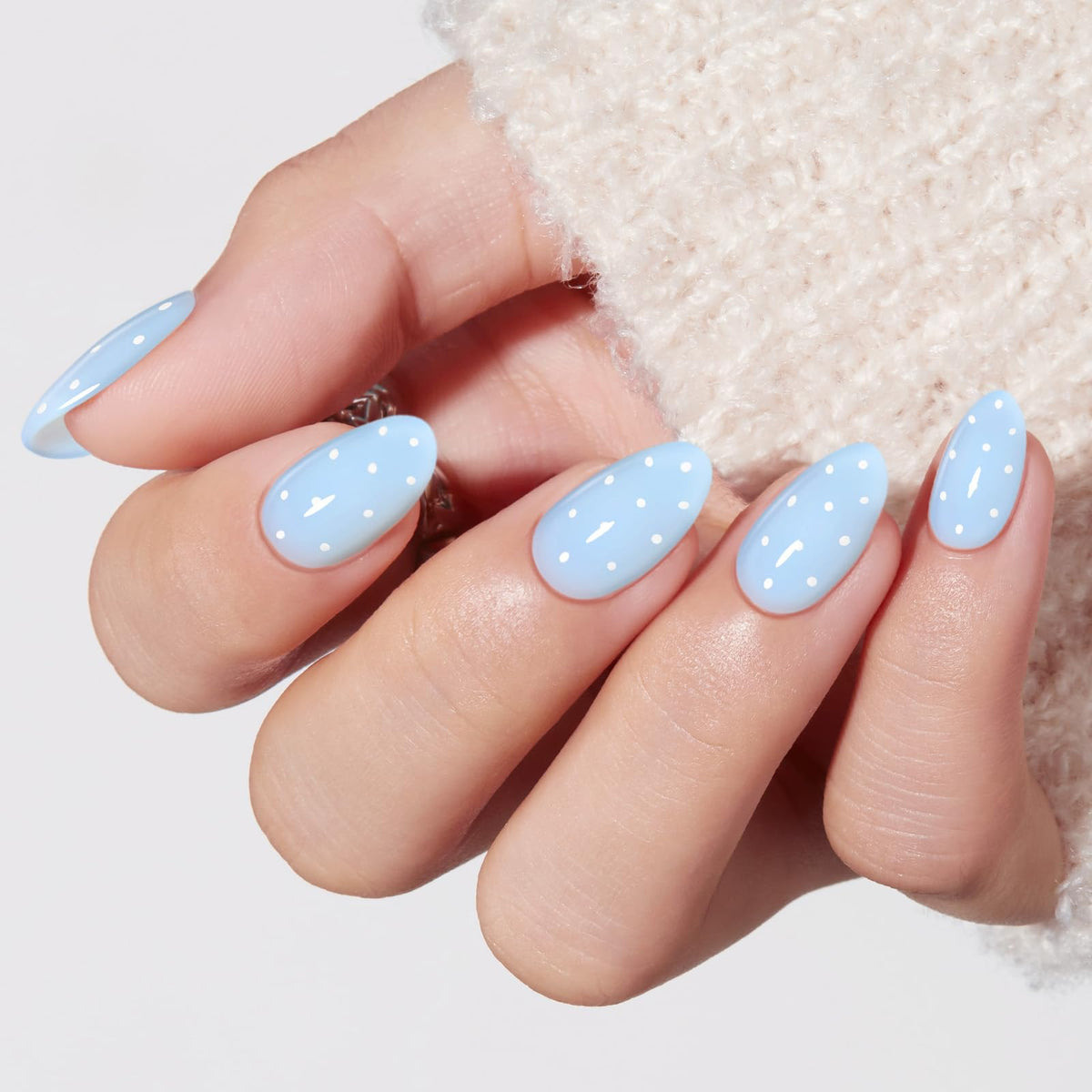 modelones Milky White Press On Nails Short Almond 32Pcs 16 Sizes Reusable